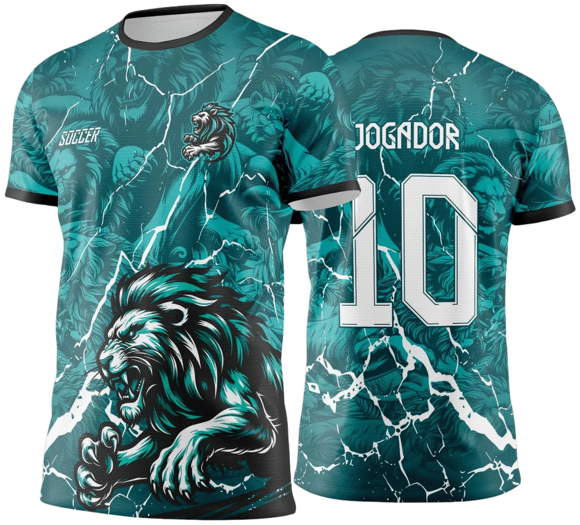 Camiseta unissex preta com logo no peito e estampa grande nas costas do Leão Azul representando o Interclasse e Jogos Internos 2024-2025, ideal para eventos esportivos e confraternizações.