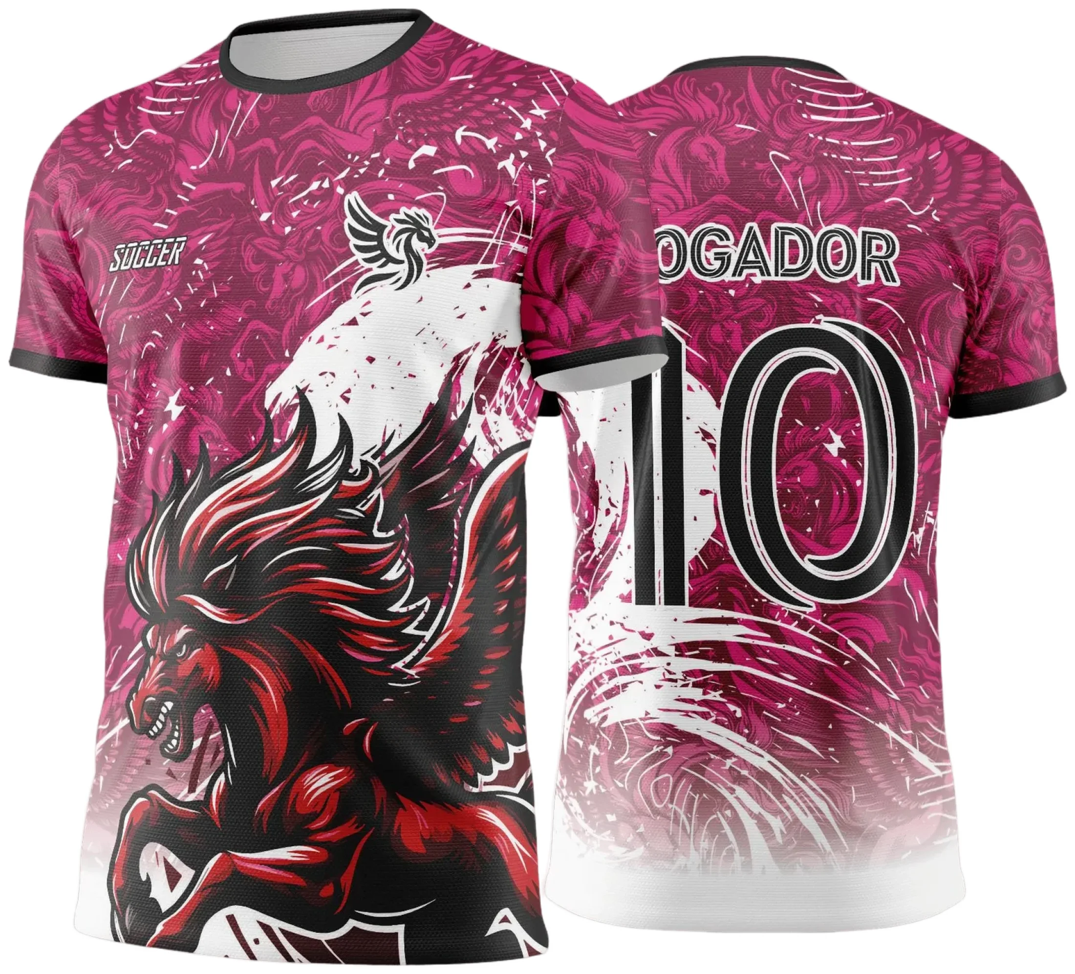 Camiseta unissex branca com logo no peito e estampa grande nas costas, tema Interclasse Pégasus Jogos Internos 2024 2025, estilo jovem e esportivo