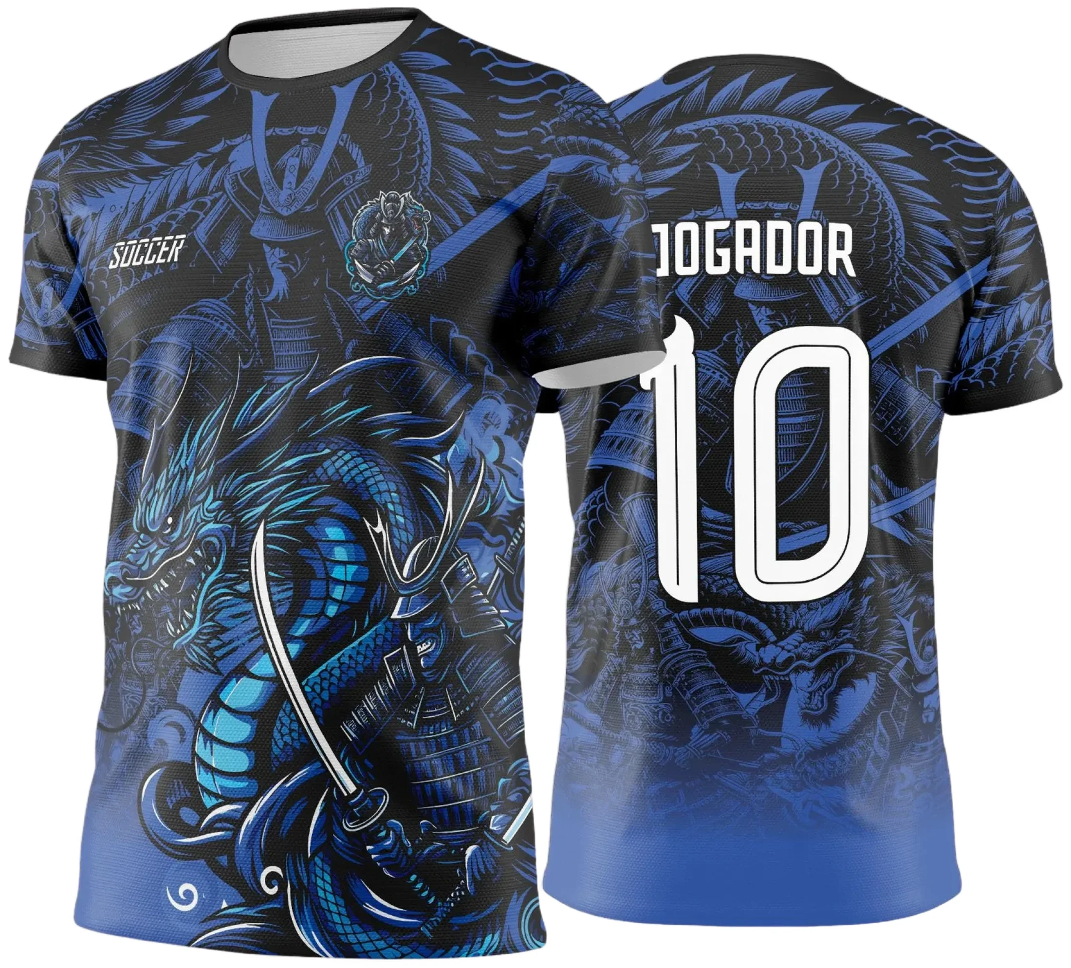 Camiseta preta unissex com logo no peito e estampa grande nas costas, inspirada no tema Interclasse Samurai 2025, perfeita para quem curte design marcante e moderno.