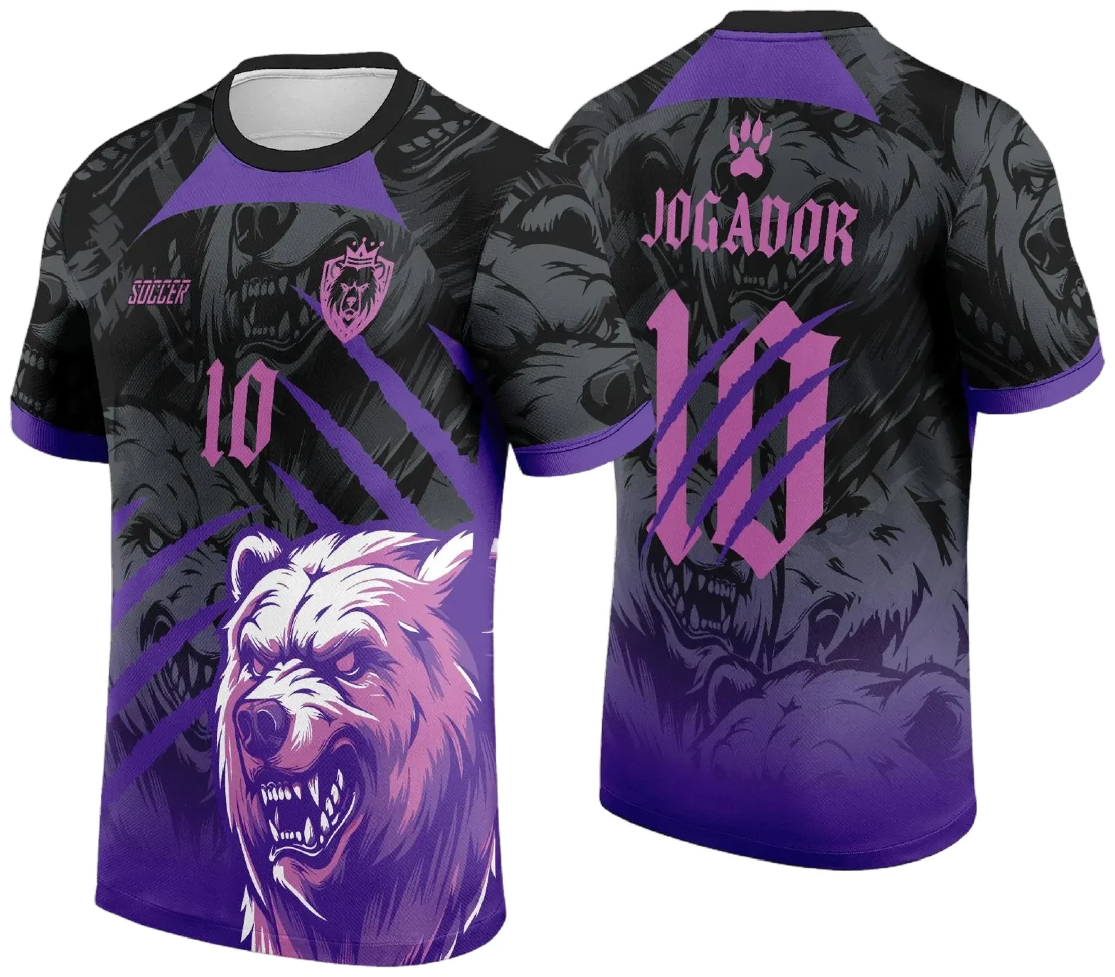 Camiseta unissex preta com logo no peito e estampa grande nas costas, tema Interclasse Urso 2024 - 2025, ideal para estilo casual e eventos escolares.