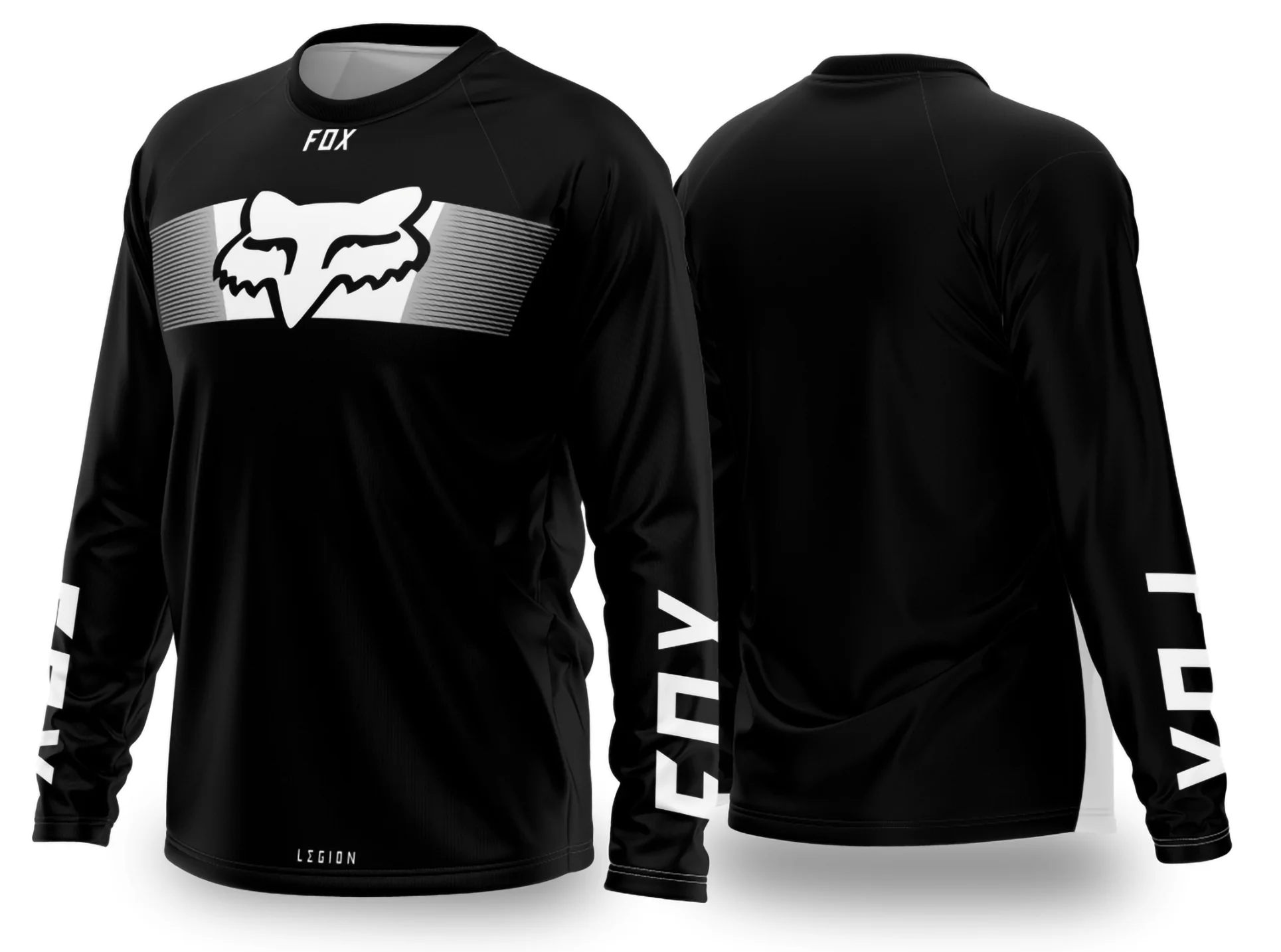 Camiseta unissex preta com logo no peito e estampa grande nas costas de motocross 2024-2025, perfeita para quem ama velocidade e adrenalina.