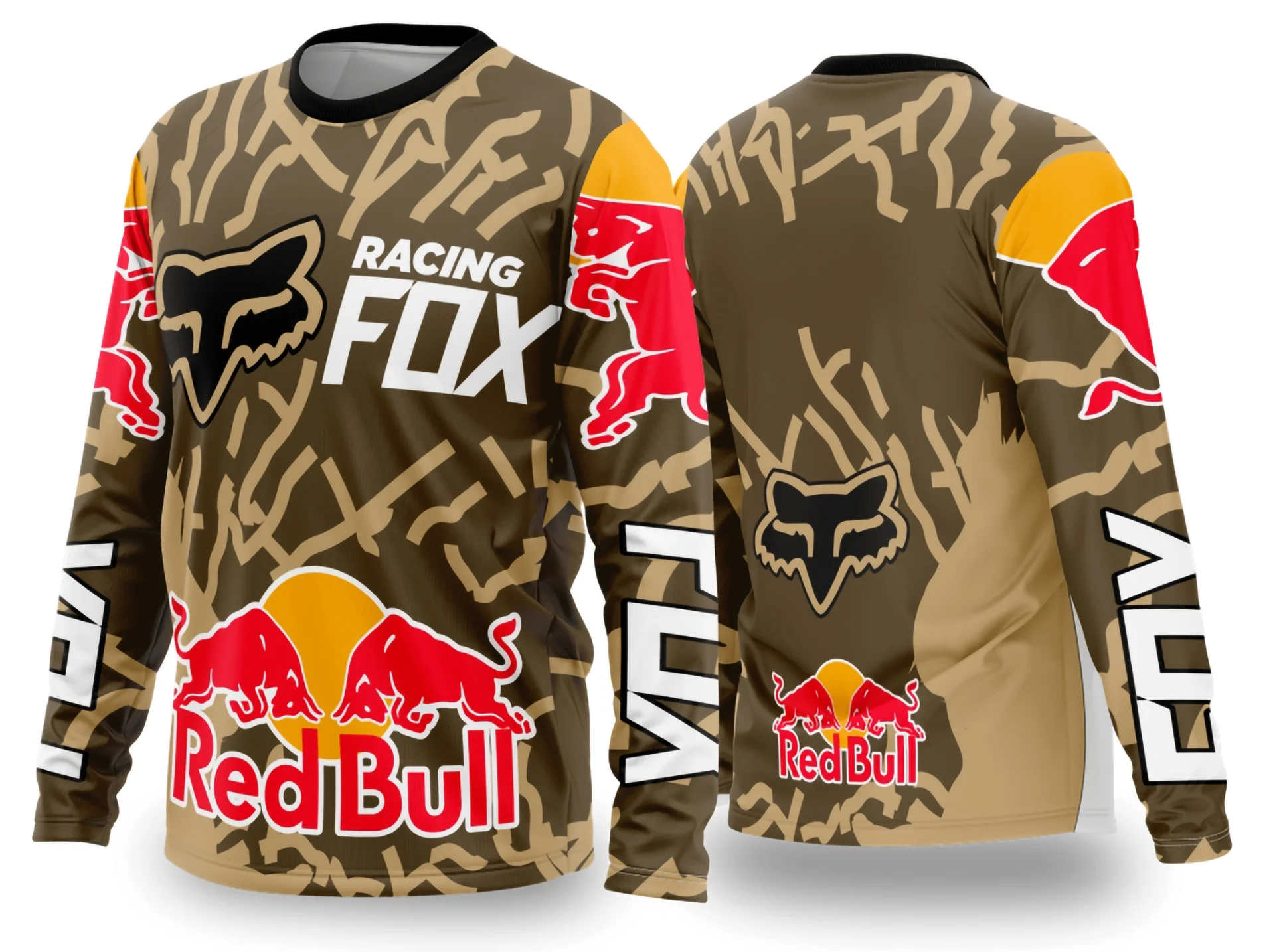 Camiseta unissex preta com logo no peito e estampa grande nas costas de motocross 2024 - 2025, ideal para fãs do esporte em estilo moderno e arrojado.