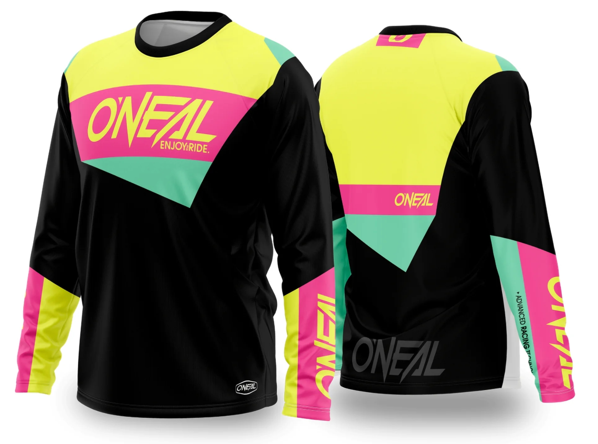 Camiseta unissex preta com logo no peito e estampa grande nas costas mostrando design motocross 2024-2025 vibrante e moderno.