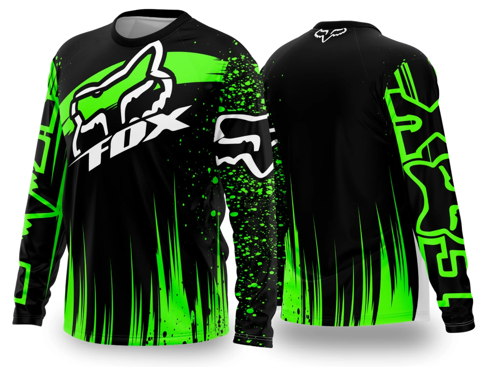 Camiseta unissex preta com logo no peito e estampa grande nas costas com desenho vibrante de Motocross 2024 - 2025, ideal para fãs do esporte e aventureiros.
