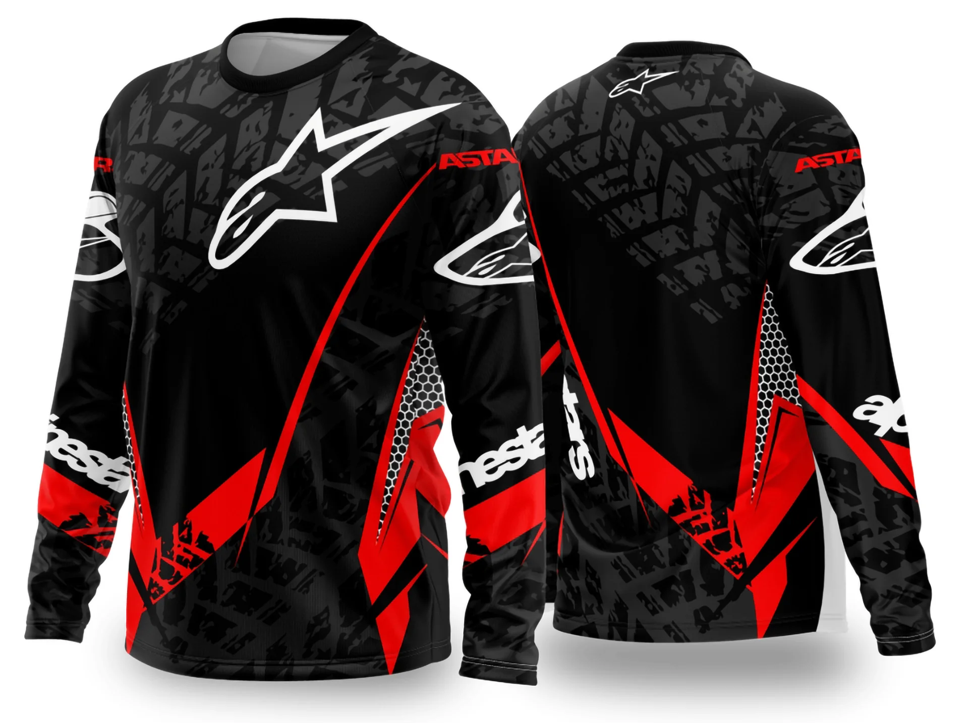 Camiseta preta unissex com logo no peito e estampa grande nas costas com tema Motocross 2024 - 2025, ideal para amantes do esporte.
