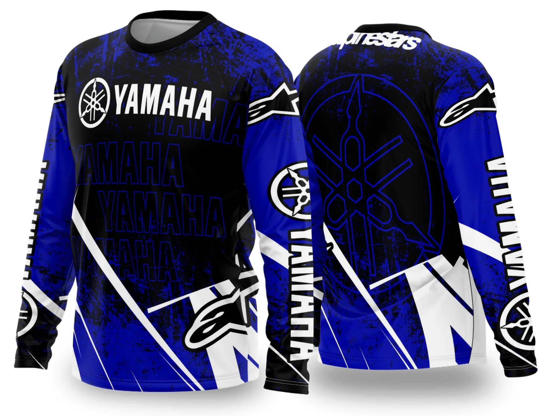 Camiseta unissex preta com logo no peito e estampa grande nas costas tema Motocross 2024 2025, ideal para amantes do esporte, destacando visual moderno e agressivo.