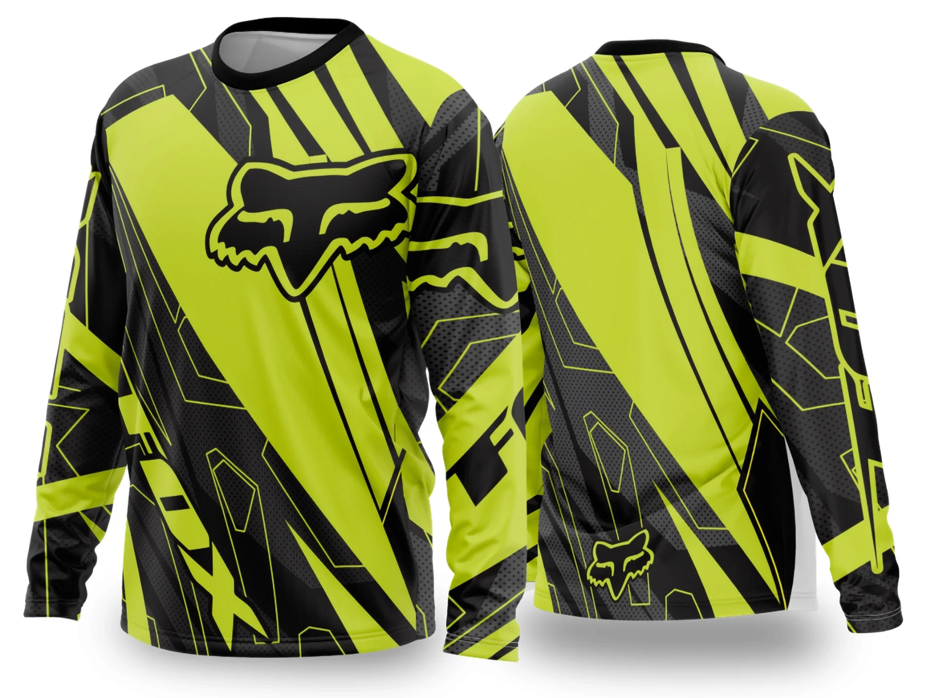 Camiseta unissex preta com logo no peito e estampa grande nas costas com design de motocross 2024-2025, estilo moderno e arrojado para amantes do motocross.