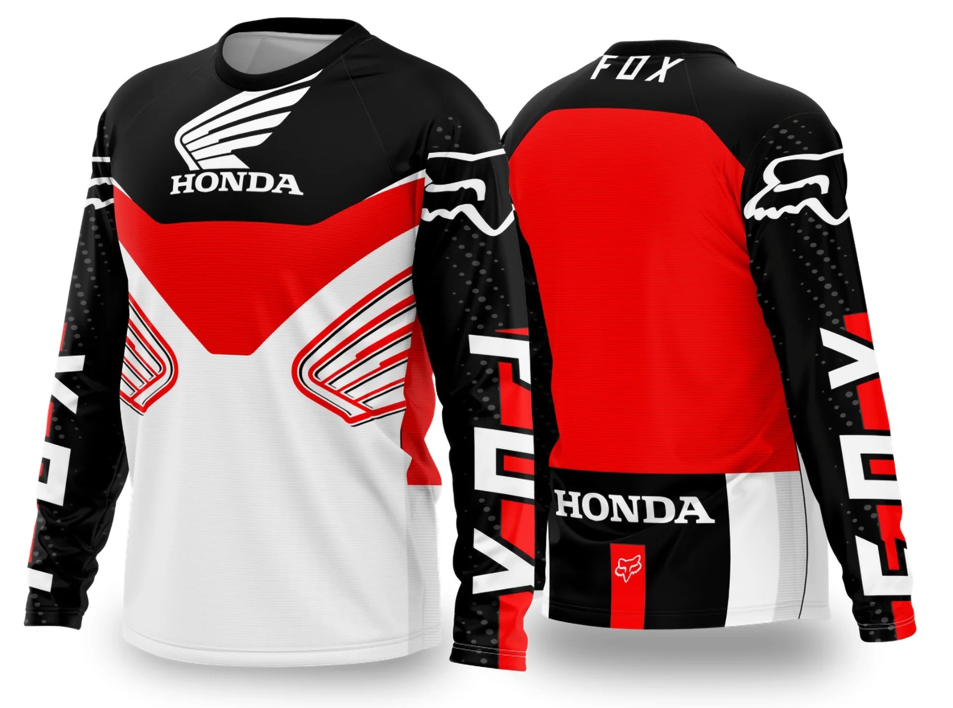 Camiseta unissex preta com logo no peito e estampa grande nas costas mostrando design motocross 2024 - 2025, ideal para amantes do esporte em um visual moderno e marcante.