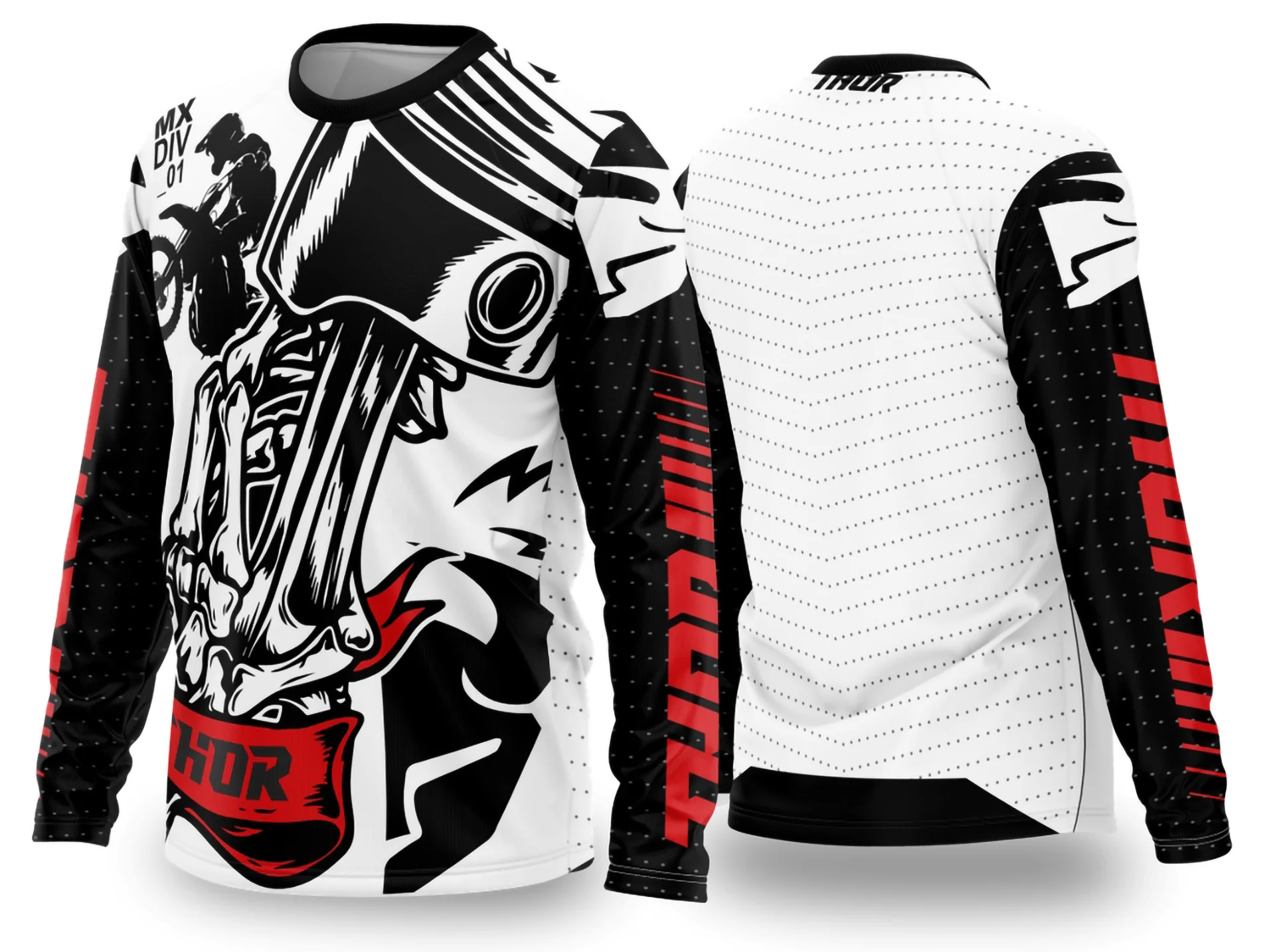 Camiseta unissex preta com logo no peito e estampa grande nas costas com tema Motocross 2024 2025, ideal para fãs do esporte com design moderno e vibrante.