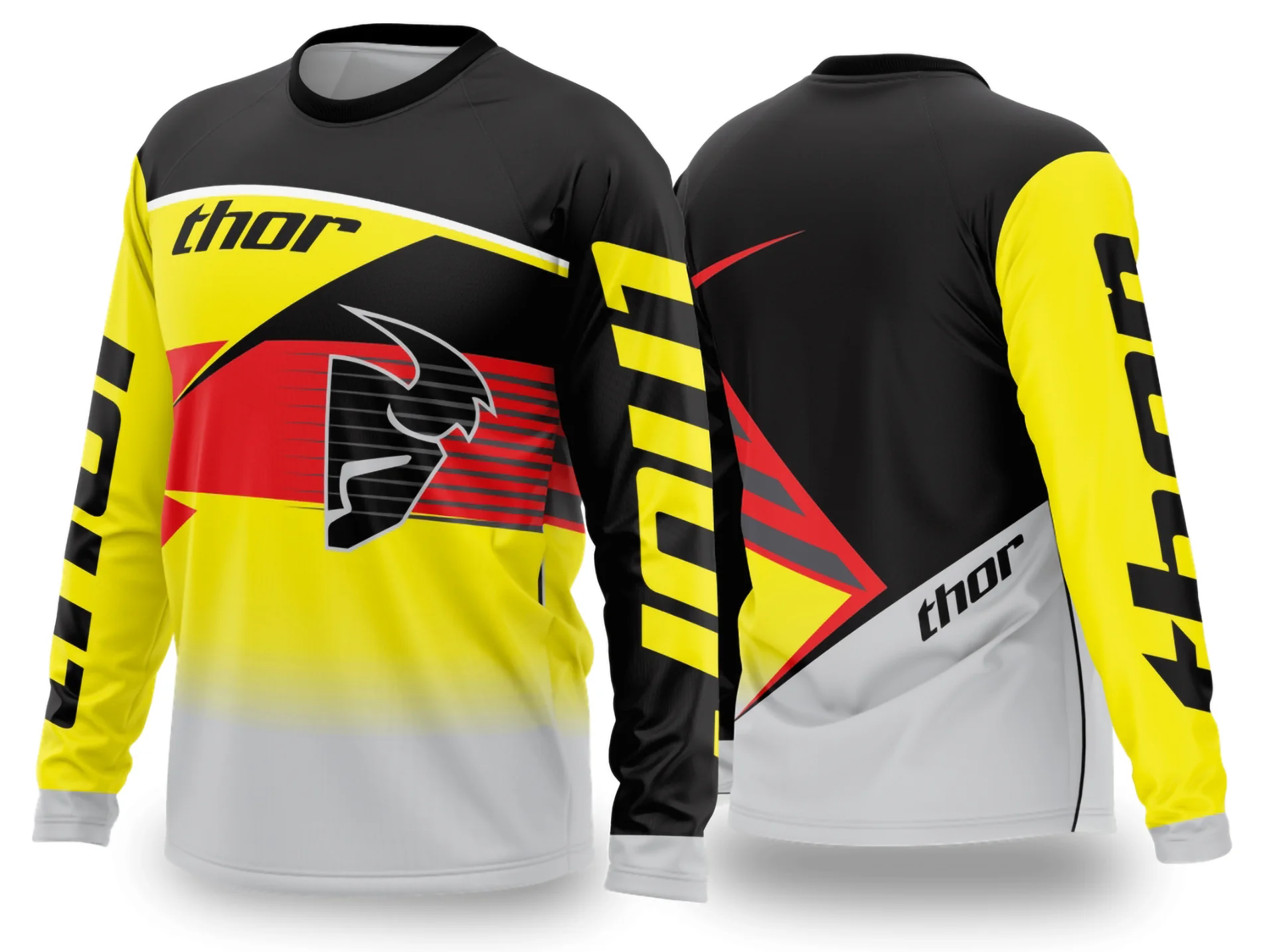Camiseta unissex preta com logo no peito e estampa grande nas costas mostrando o tema Motocross 2024 2025, ideal para fãs de esportes radicais e estilo moderno.