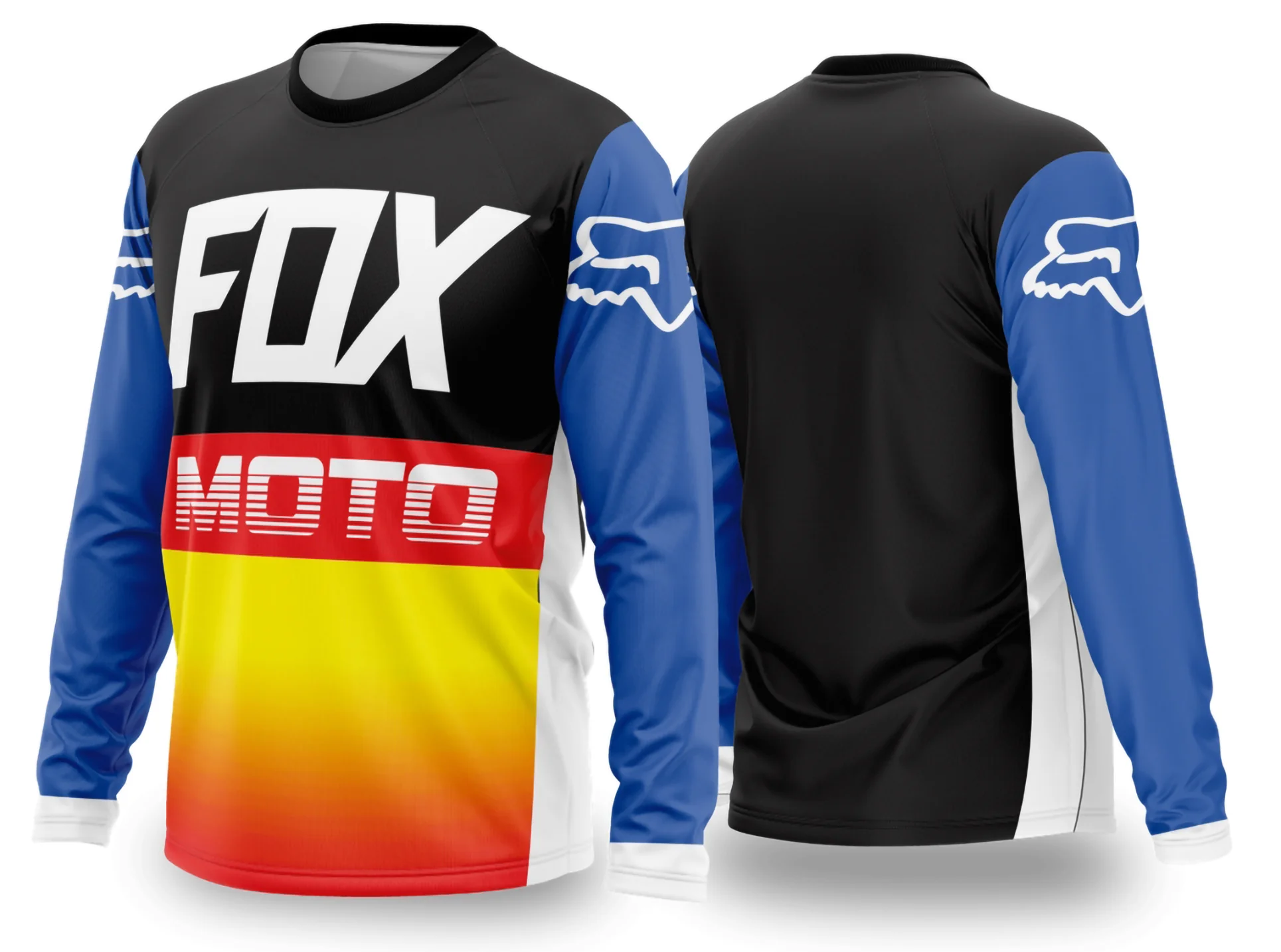 Foto de camiseta unissex preta com logo no peito e estampa grande nas costas inspirada em Motocross 2024-2025, ideal para fãs do esporte com estilo moderno e arrojado.