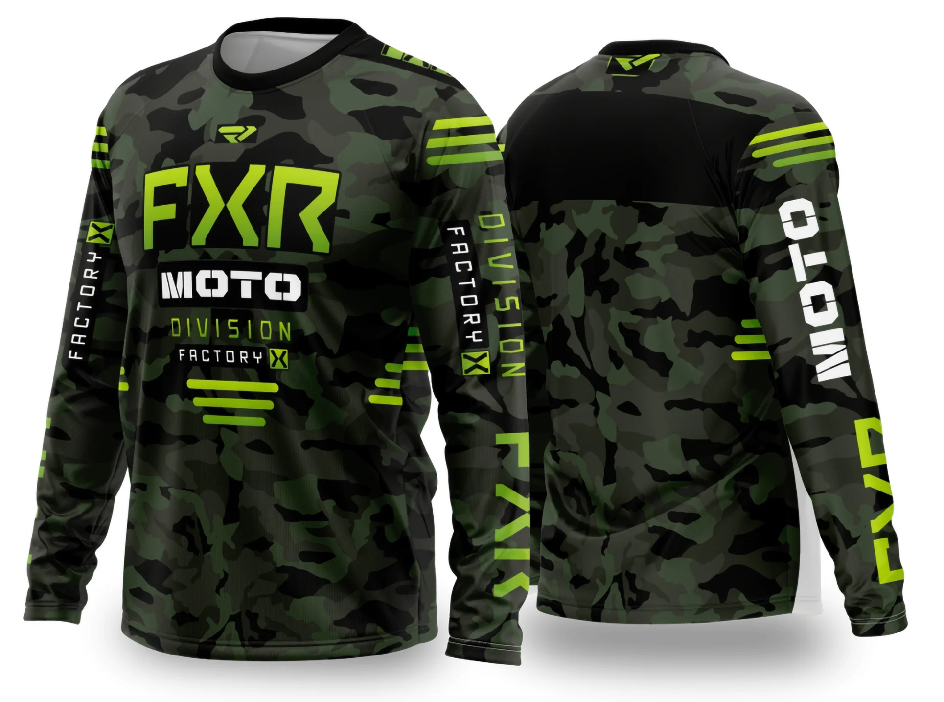 Camiseta unissex preta com logo no peito e estampa grande nas costas feita para fãs de motocross 2024 2025, ideal para uso casual ou esportivo, destacando o estilo off-road moderno.