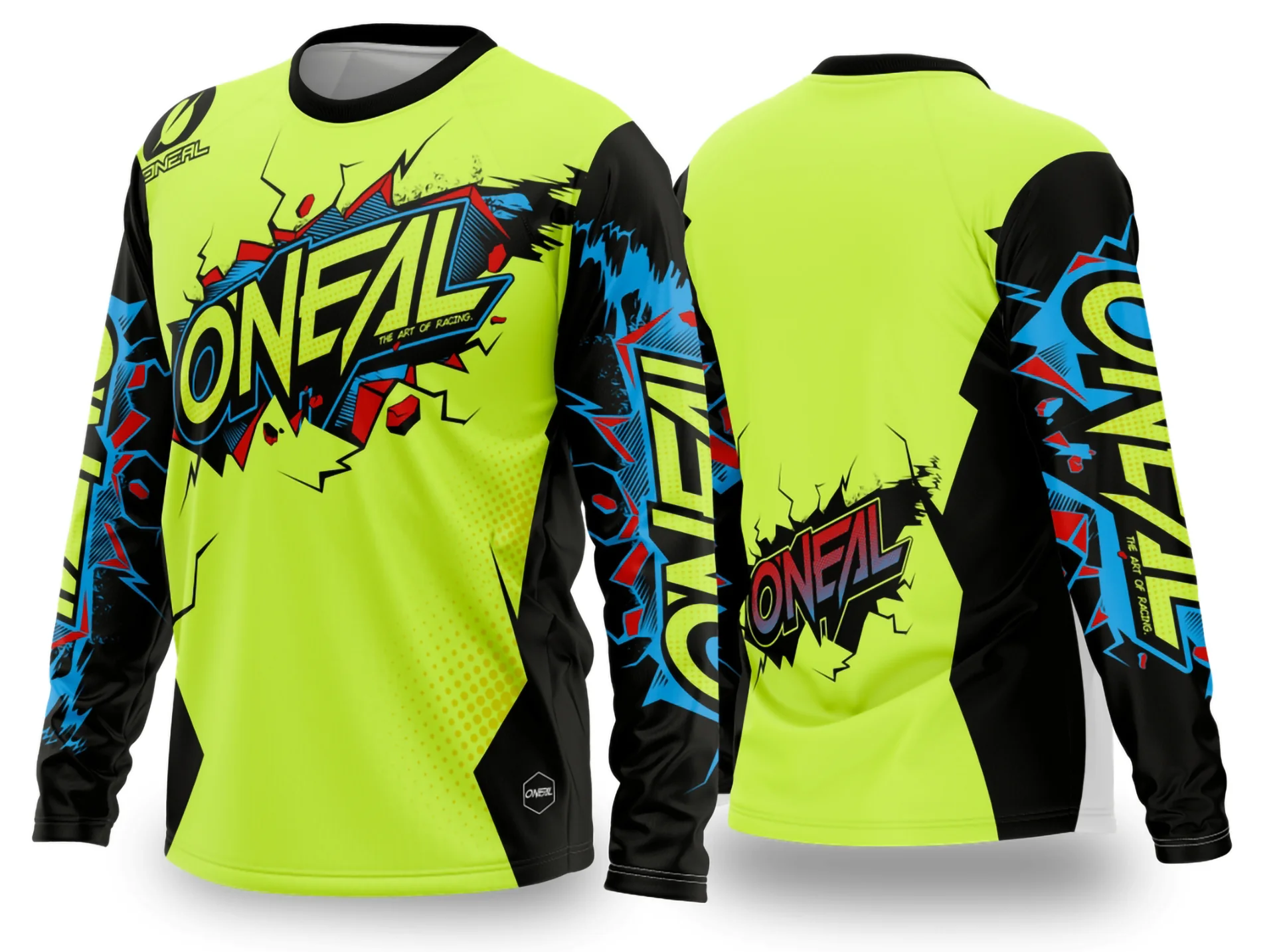 Camiseta unissex preta com logo no peito e estampa grande nas costas mostrando design motocross 2024 2025, ideal para fãs do esporte, visual moderno e arrojado.