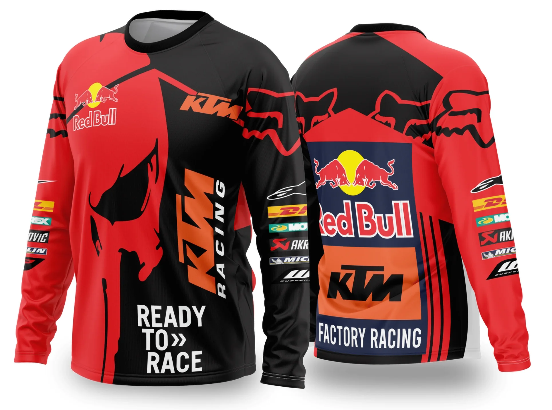 Camiseta unissex preta com logo no peito e estampa grande nas costas mostrando o tema Motocross 2024 - 2025, design moderno e esportivo perfeito para fãs do motociclismo.