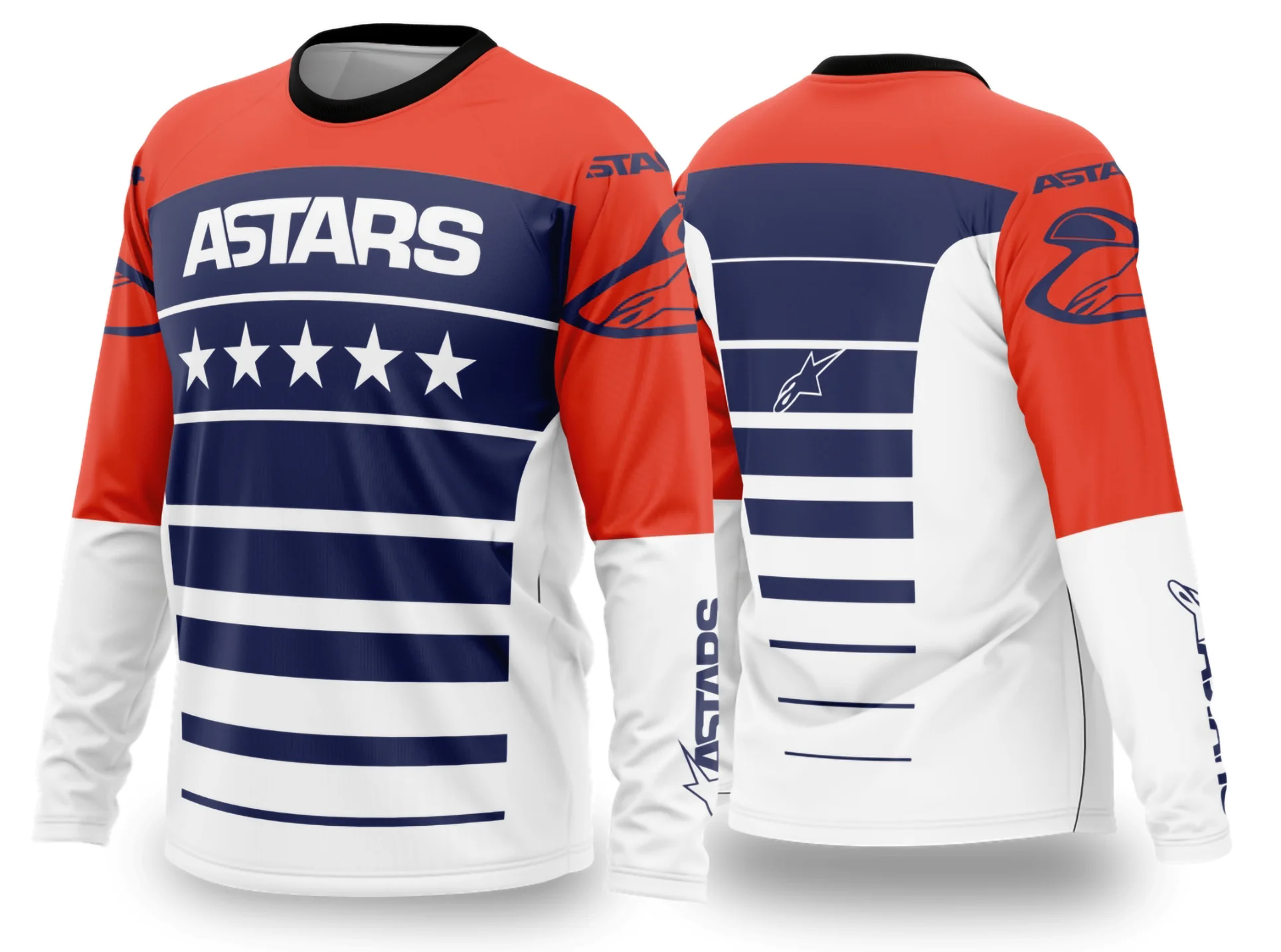 Camiseta preta unissex com logo no peito e estampa grande nas costas, tema Motocross 2024 2025, ideal para fãs do esporte com design moderno e ousado.