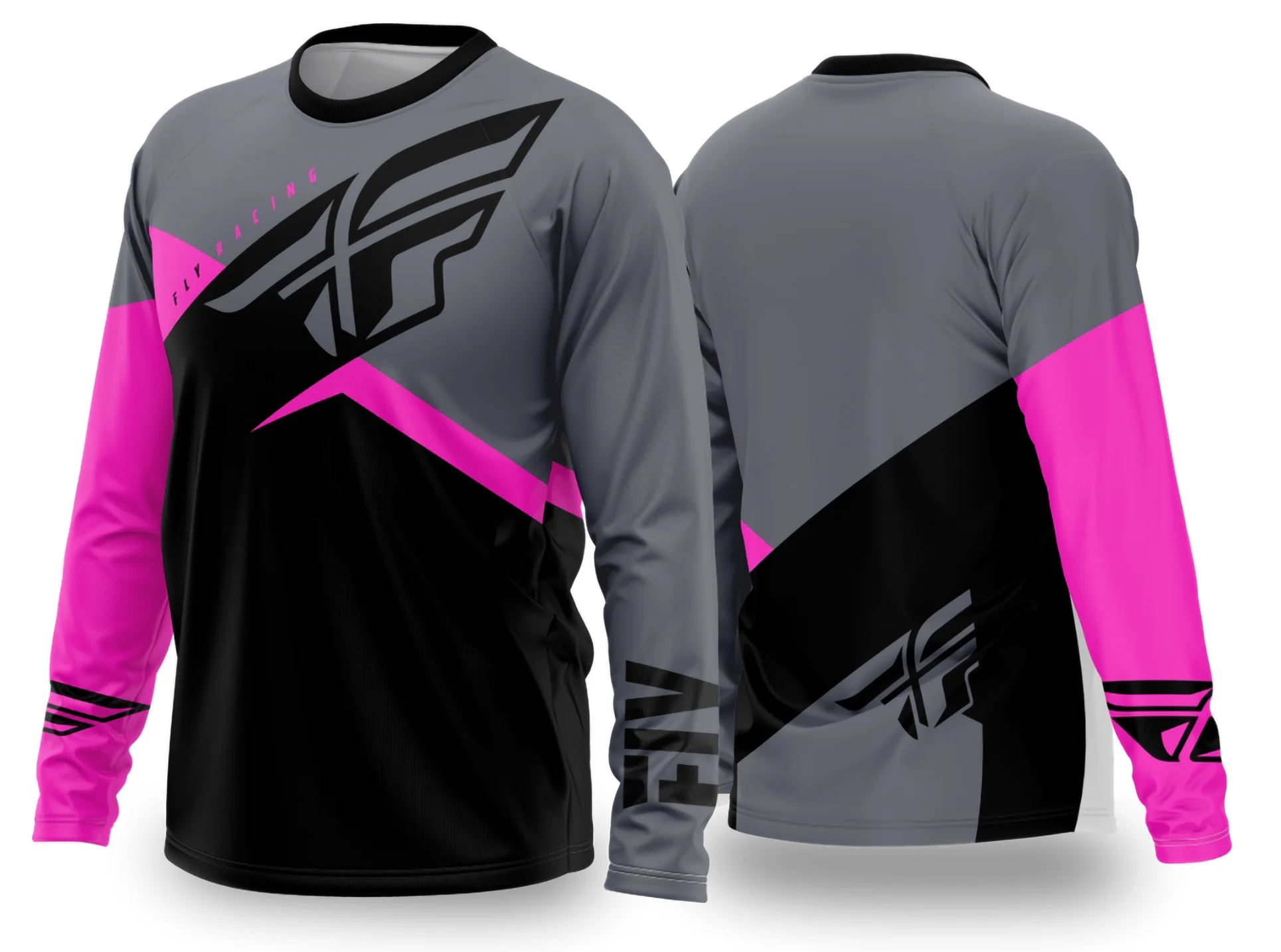 Camiseta unissex preta com logo no peito e estampa grande nas costas com tema Motocross 2024 2025, ideal para fãs do esporte com design moderno e vibrante.