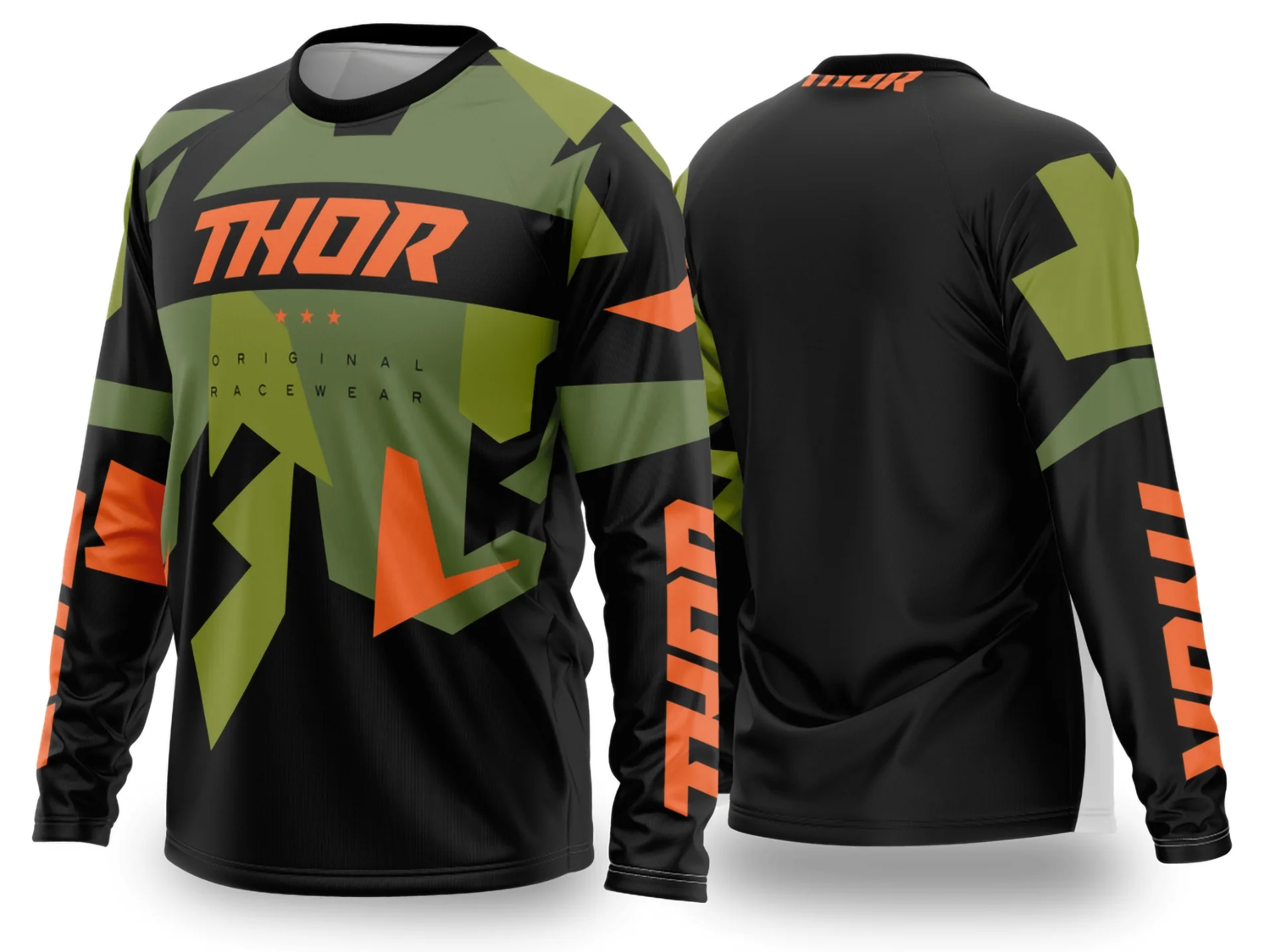 Camiseta unissex preta com logo no peito e estampa grande nas costas mostrando motocross 2024 2025, ideal para fãs do esporte com visual moderno e impactante.