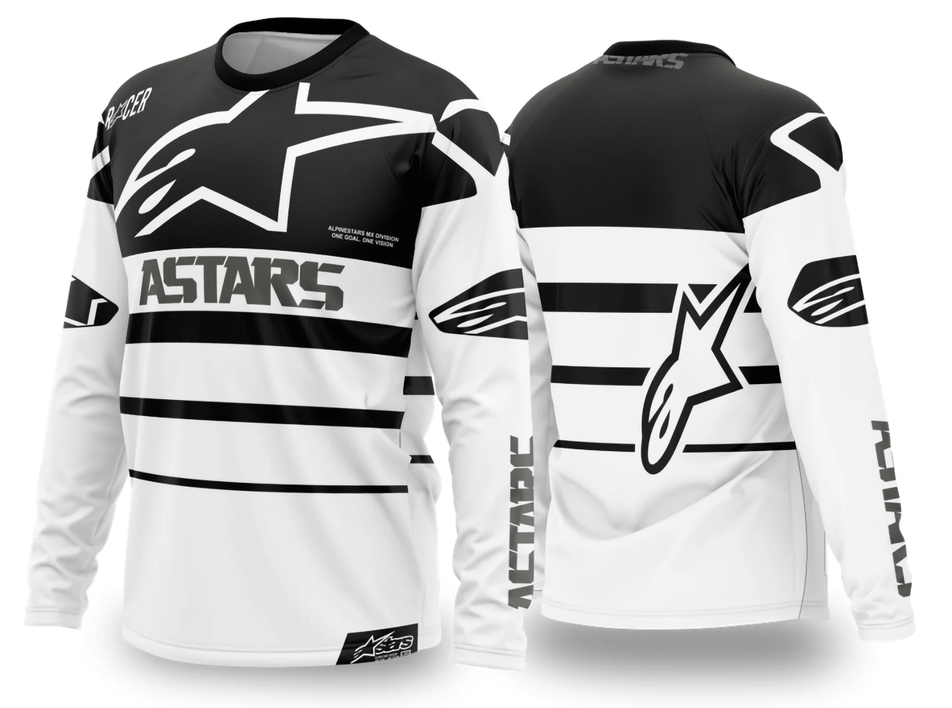 Camiseta unissex preta com logo no peito e estampa grande nas costas com tema Motocross 2024 2025, estilo esportivo e moderno, ideal para fãs de motocross.