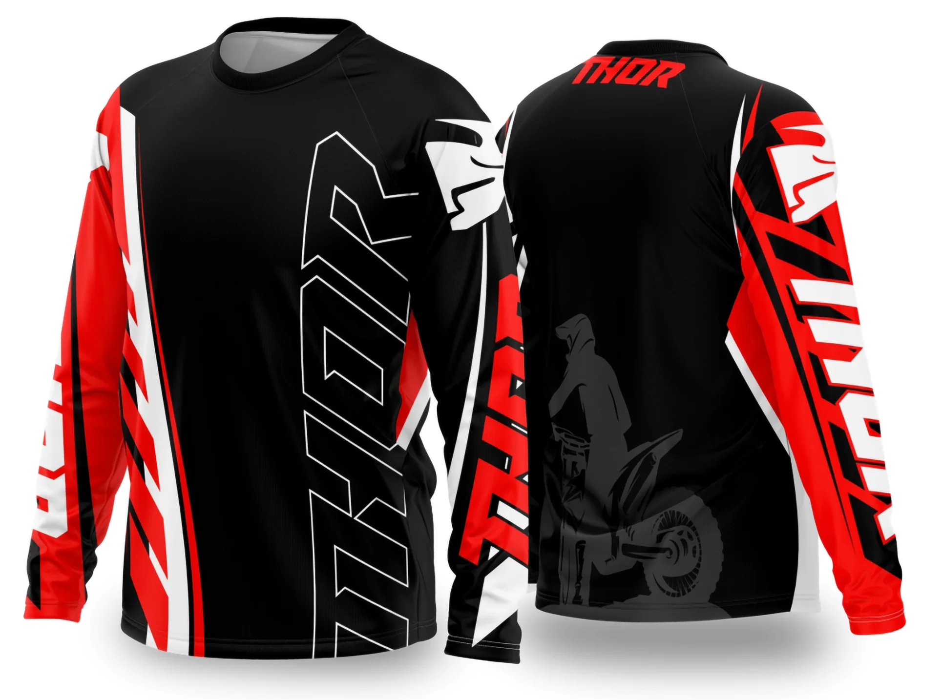 Camiseta unissex preta com logo no peito e estampa grande nas costas inspirada em motocross 2024 - 2025, ideal para quem busca estilo e conforto em roupa temática.