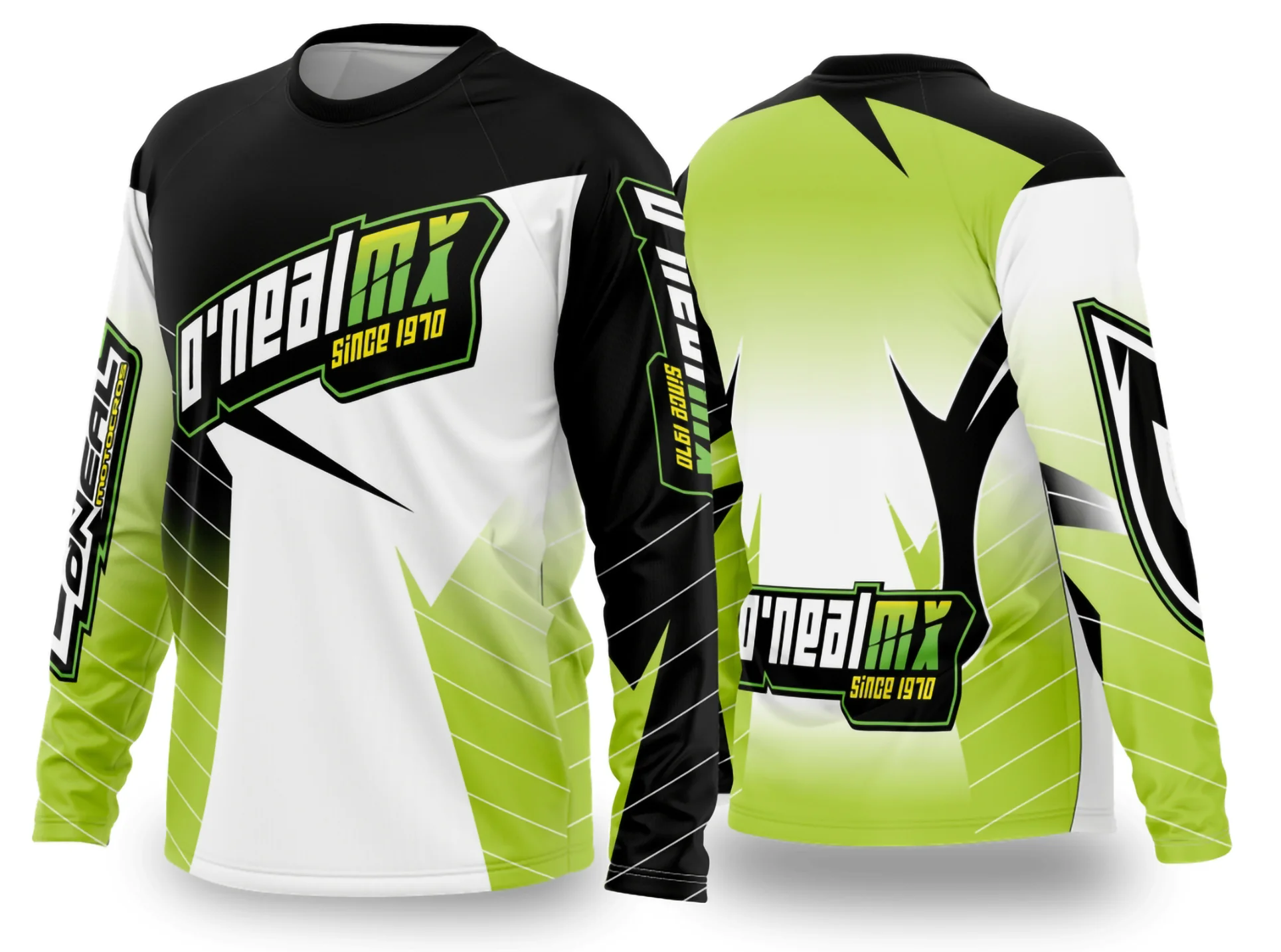 Camiseta unissex preta com logo no peito e estampa grande nas costas, temática Motocross 2024 2025, ideal para estilo esportivo e aventureiro
