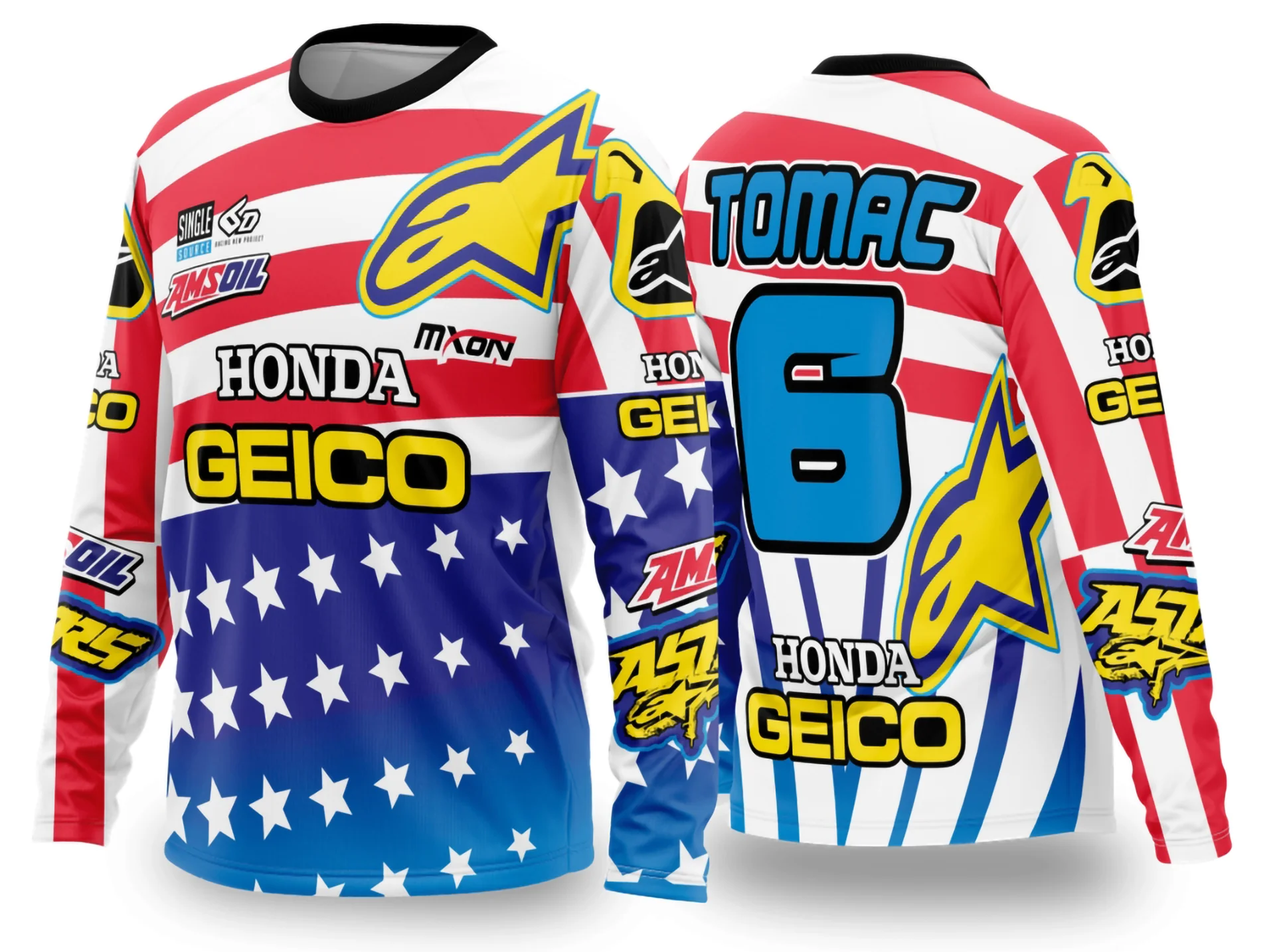 Camiseta unissex preta com logo no peito e estampa grande nas costas, mostrando design vibrante e cheio de adrenalina inspirado no motocross 2024 2025.