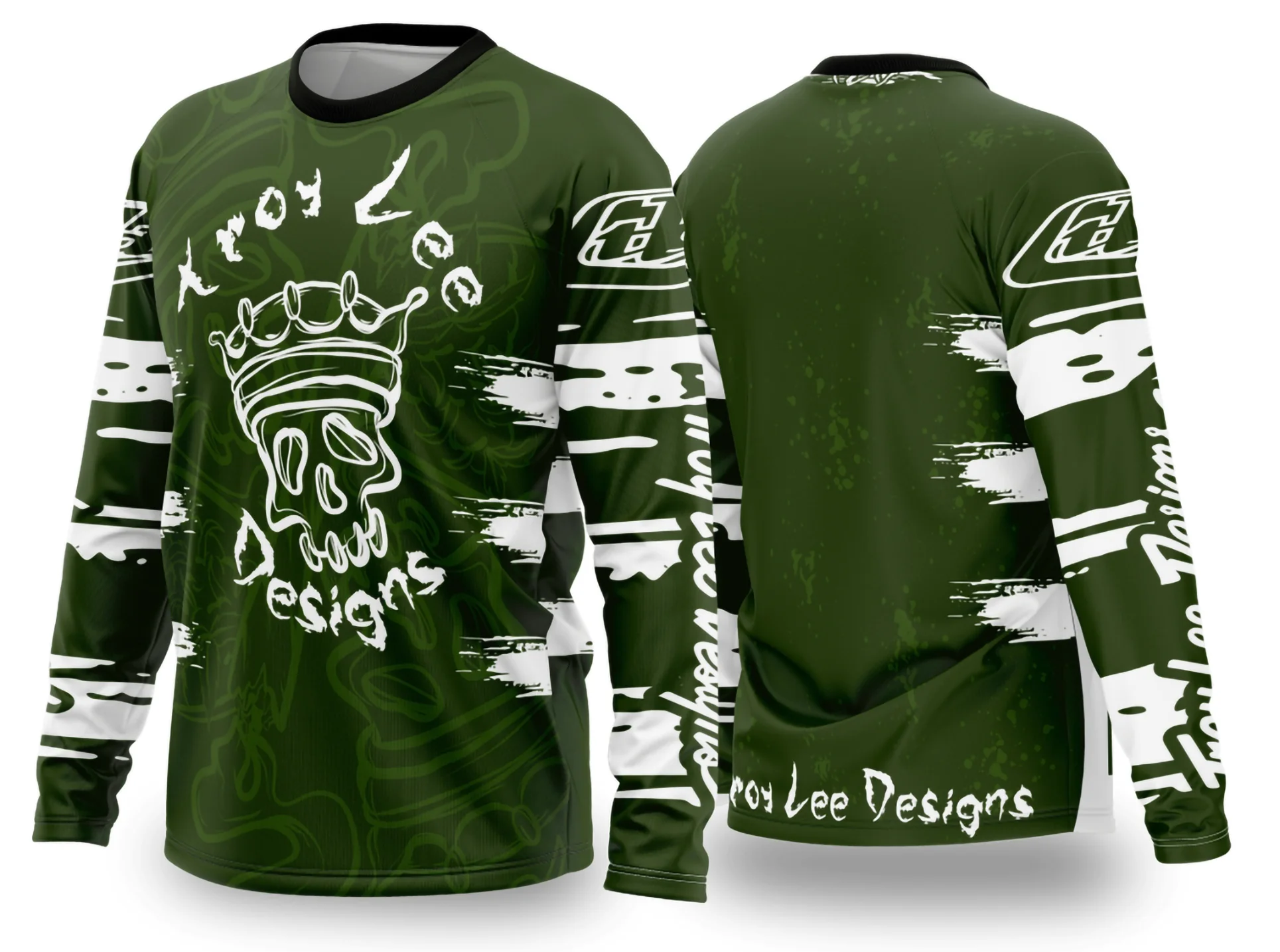 Camiseta preta unissex com logo no peito e estampa grande nas costas de motocross 2024-2025, design moderno e impactante para fãs do esporte off-road.