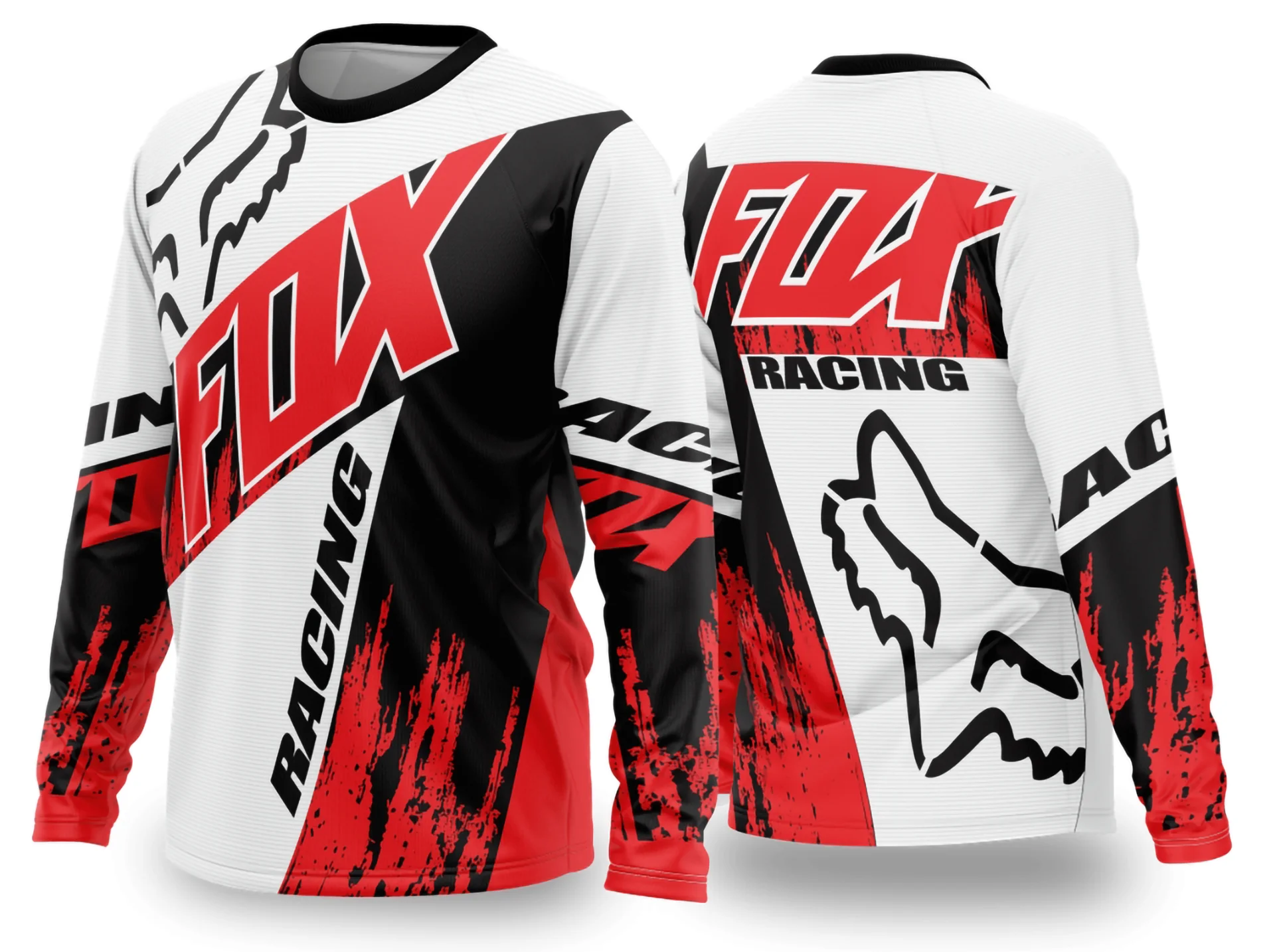 Camiseta preta unissex com logo no peito e estampa grande nas costas temática Motocross 2024 - 2025, ideal para fãs do esporte com design moderno e arrojado.