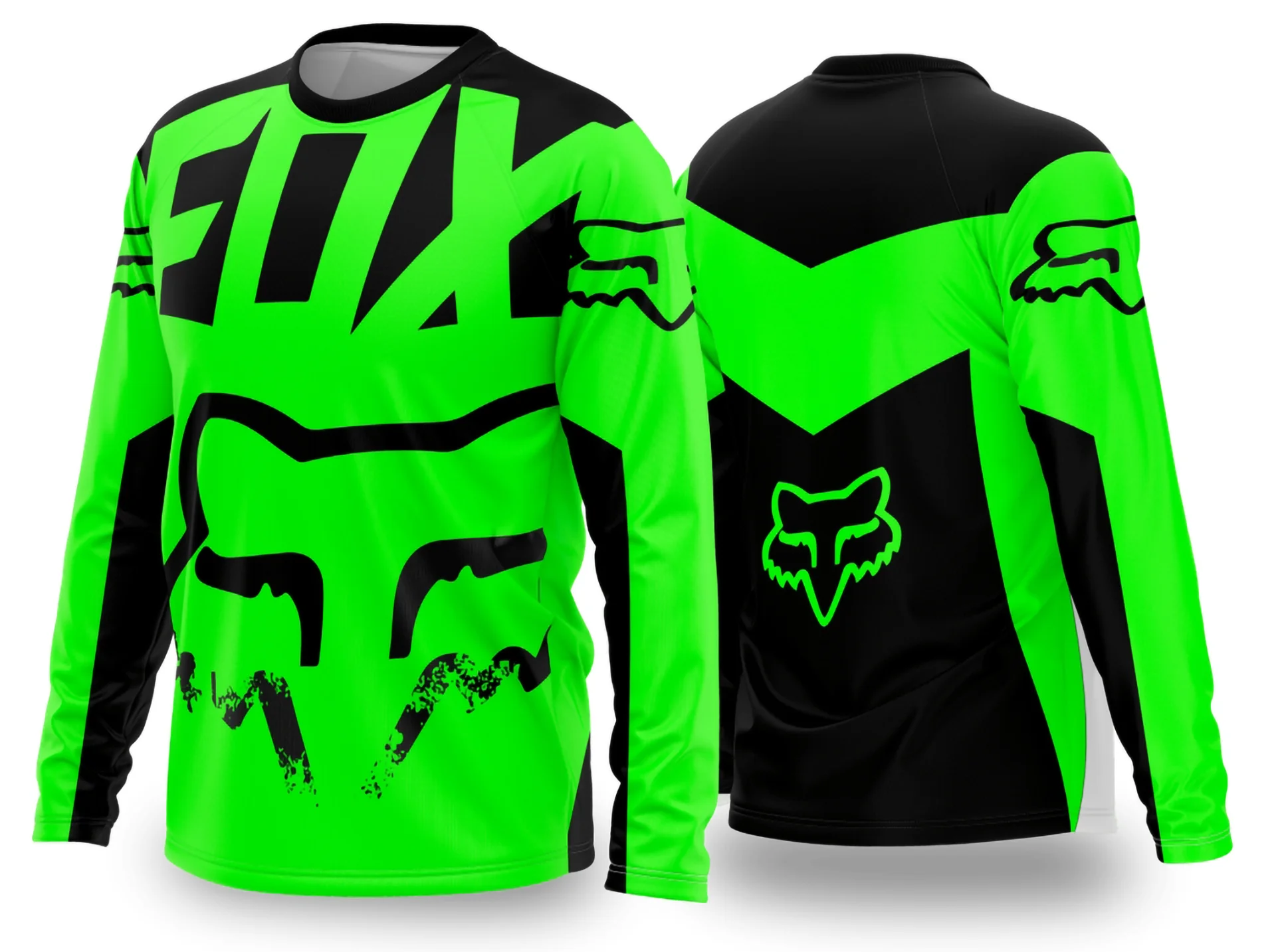 Camiseta unissex preta com logo no peito e estampa grande nas costas mostrando design moderno de motocross 2024-2025, ideal para fãs do esporte off-road.