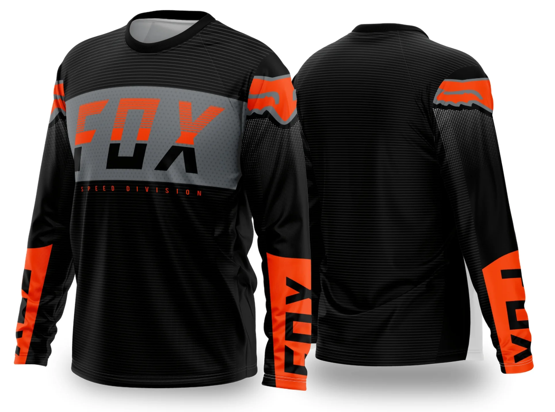 Camiseta unissex preta com logo no peito e estampa grande nas costas, inspirada em motocross 2024 - 2025, ideal para fãs do esporte com visual moderno e marcante.
