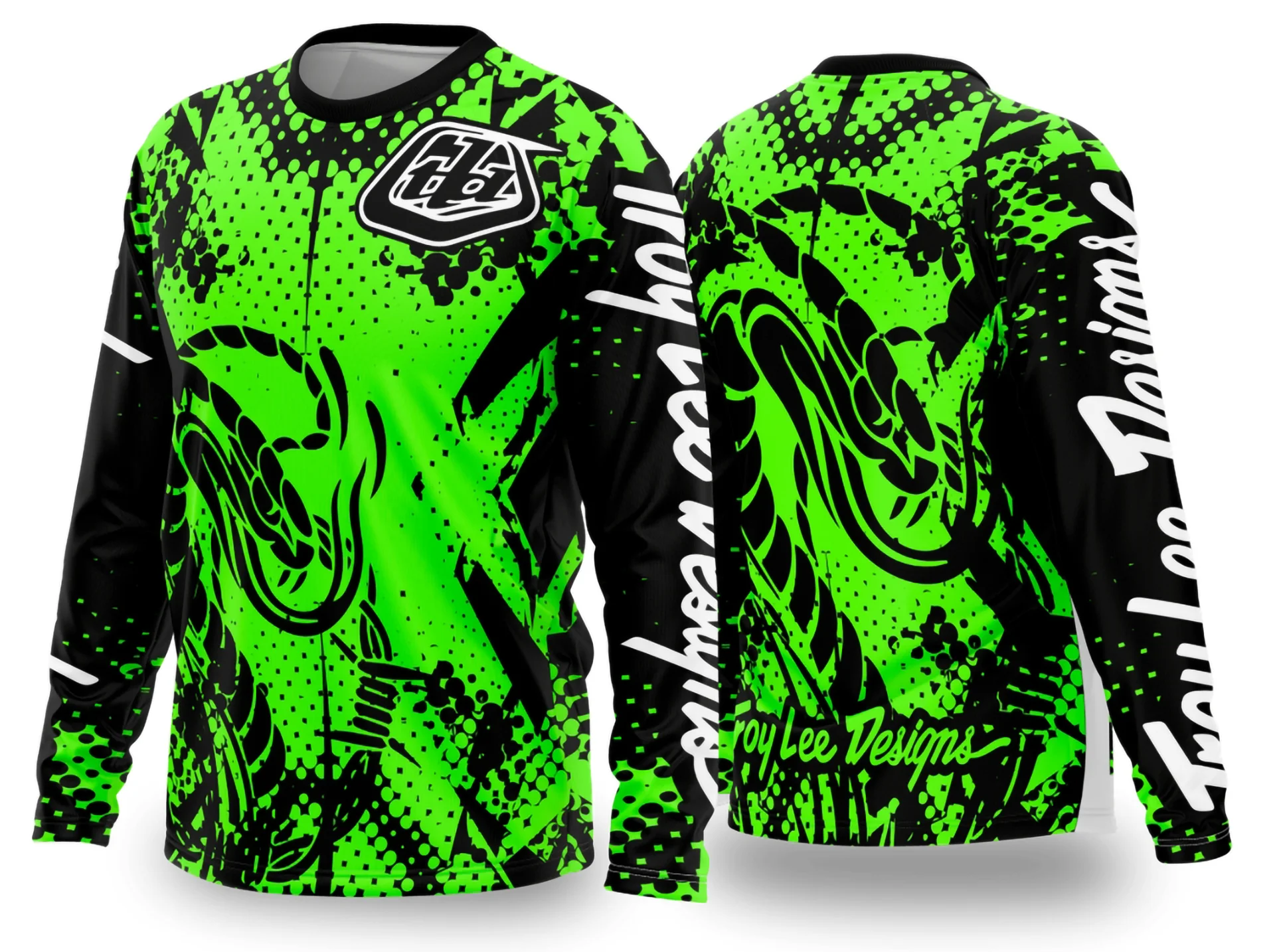 Camiseta unissex preta com logo no peito e estampa grande nas costas com tema motocross 2024 2025, design moderno e impactante para fãs do esporte.