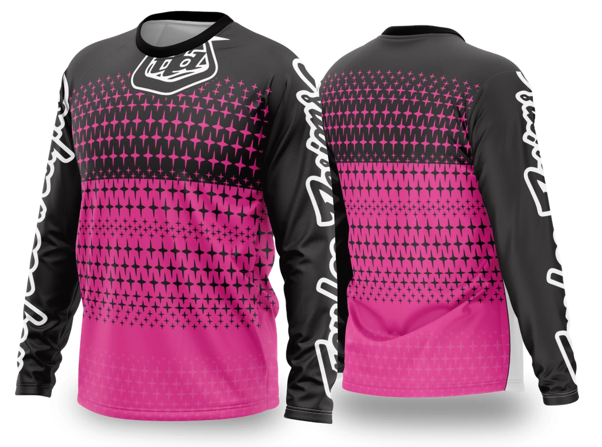 Camiseta unissex preta com logo no peito e estampa grande nas costas, tema Motocross 2024 - 2025, perfeita para quem busca estilo e conforto em esporte radical.