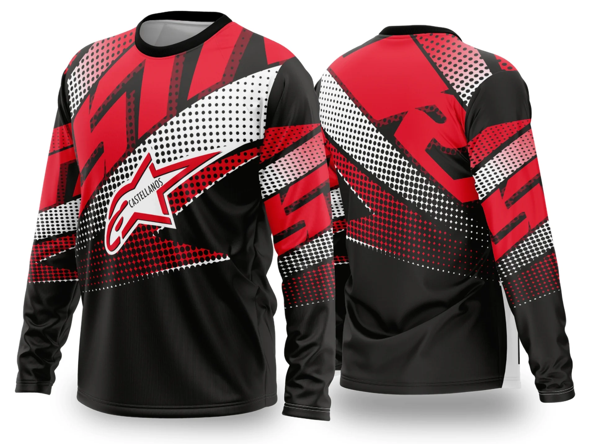 Camiseta unissex preta com logo no peito e estampa grande nas costas com tema Motocross 2024 2025, ideal para fãs do esporte em visual moderno e vibrante.