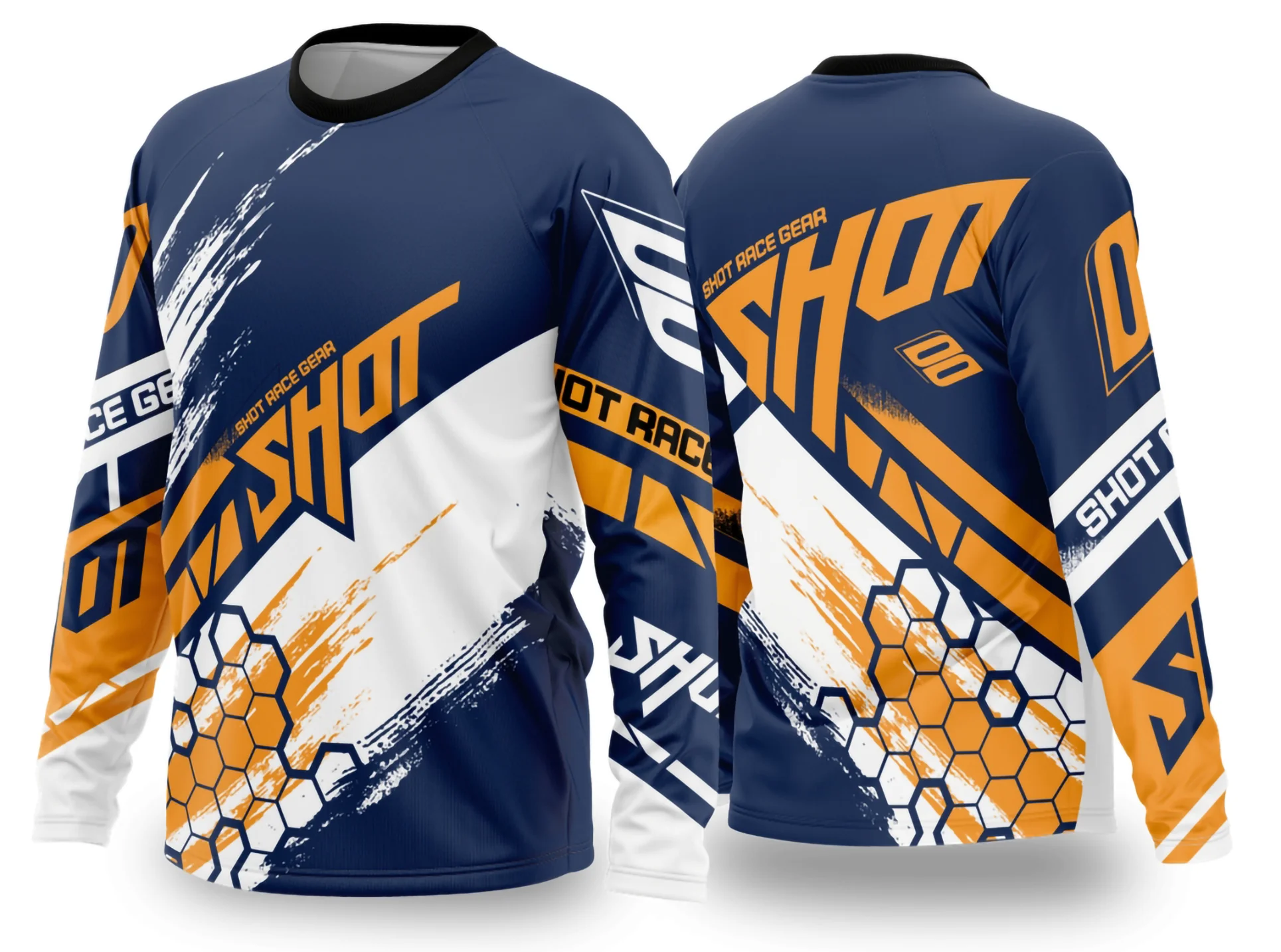 Camiseta unissex preta com logo no peito e estampa grande nas costas, tema Motocross 2024 2025, design moderno para fãs do esporte off-road.