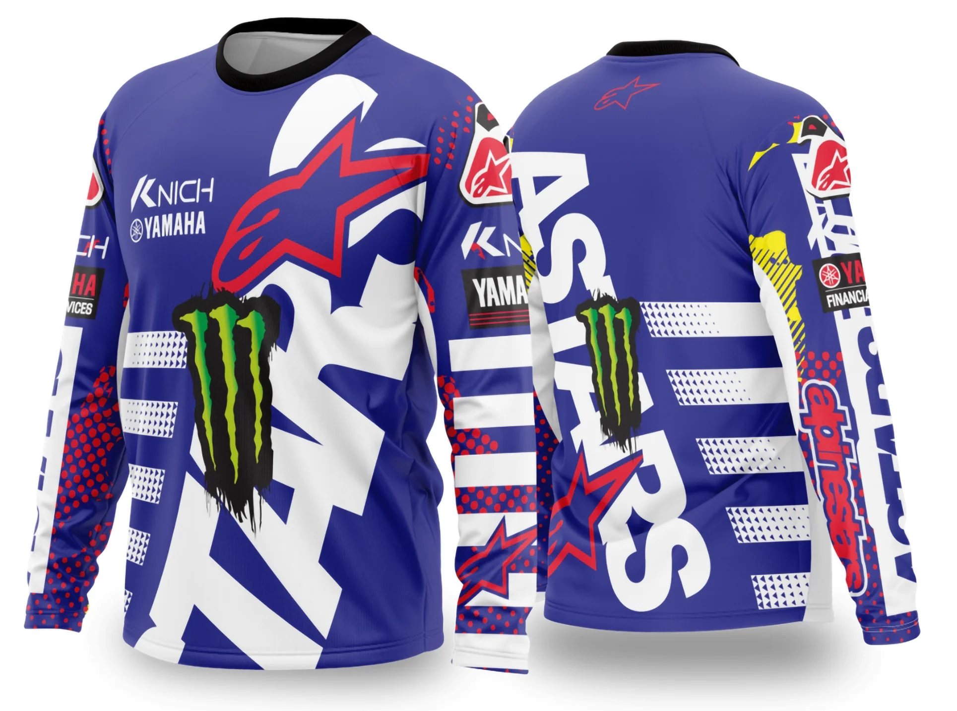 Camiseta preta unissex com logo no peito e estampa grande nas costas de Motocross 2024-2025, estilo moderno e arrojado para fãs do esporte.