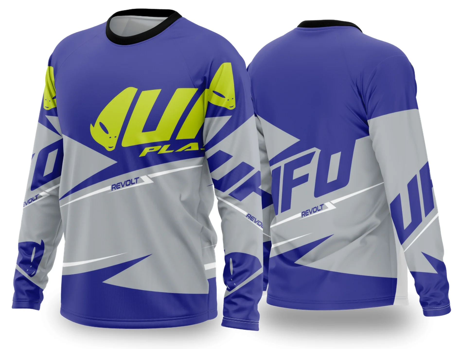 Camiseta unissex preta com logo no peito e estampa grande nas costas, tema Motocross 2024-2025, design moderno e vibrante para amantes do esporte radical.