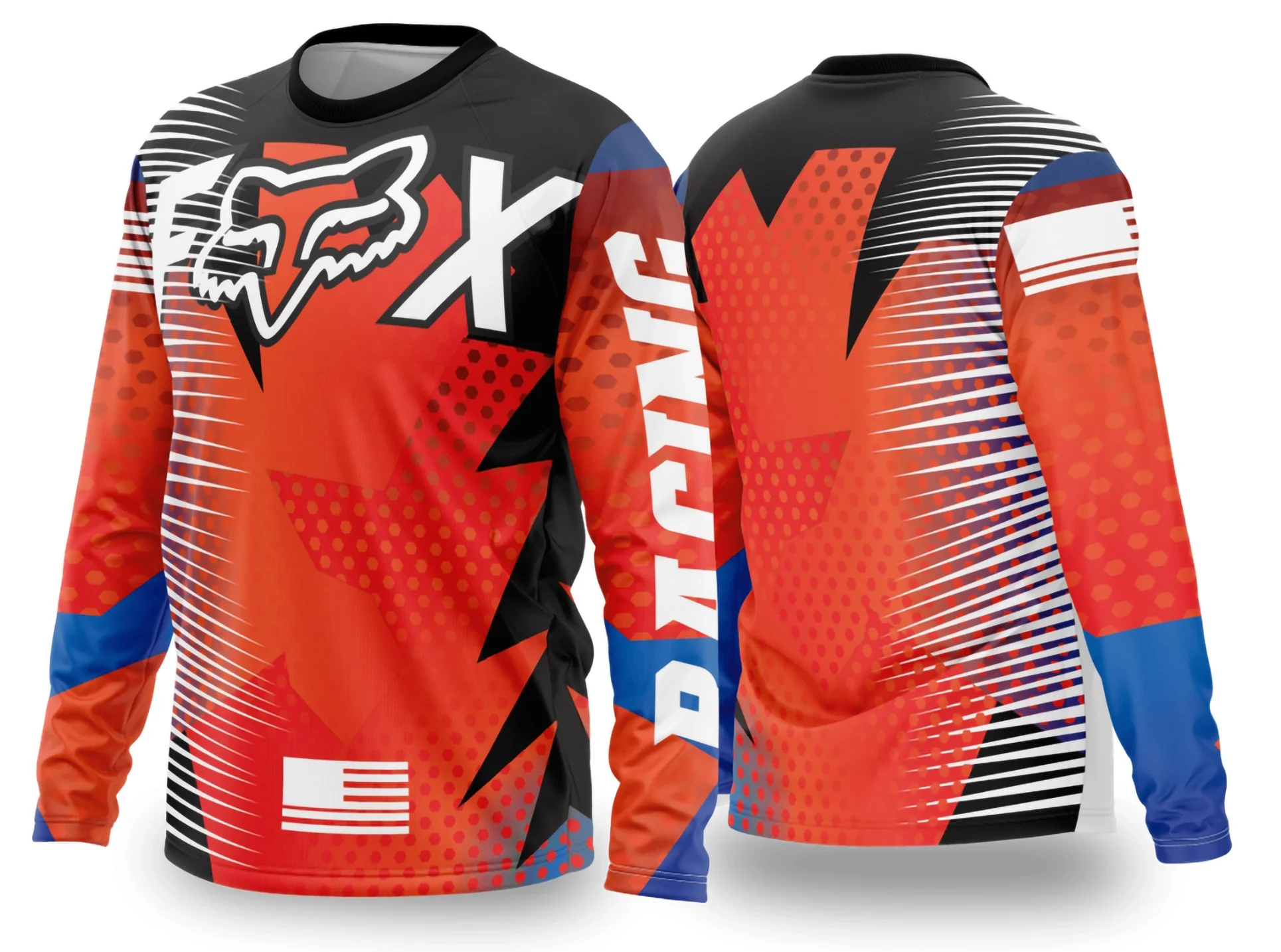 Camiseta unissex preta com logo no peito e estampa grande nas costas no tema Motocross 2024-2025, design moderno e vibrante ideal para fãs de motocross.