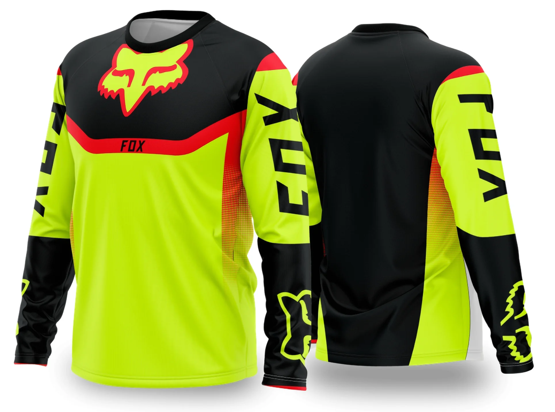 Camiseta unissex preta com logo no peito e estampa grande nas costas, mostrando design moderno e agressivo inspirado em Motocross 2024 2025, perfeita para fãs do esporte.