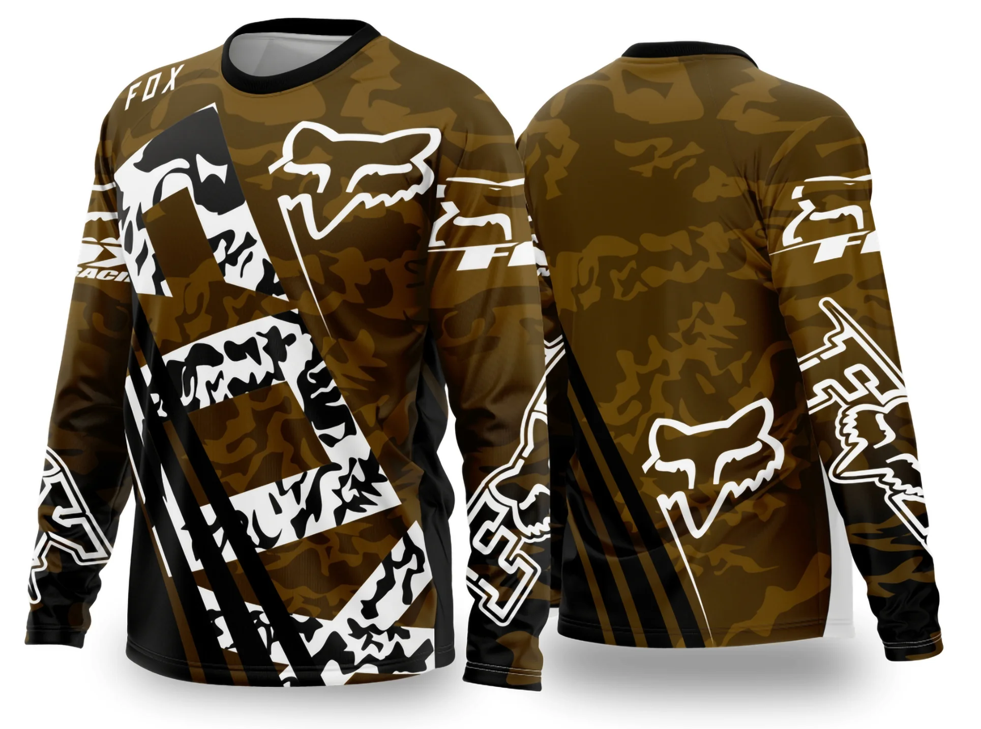 Camiseta unissex preta com logo no peito e estampa grande nas costas, tema motocross 2024 2025, ideal para fãs e pilotos, design moderno e arrojado.