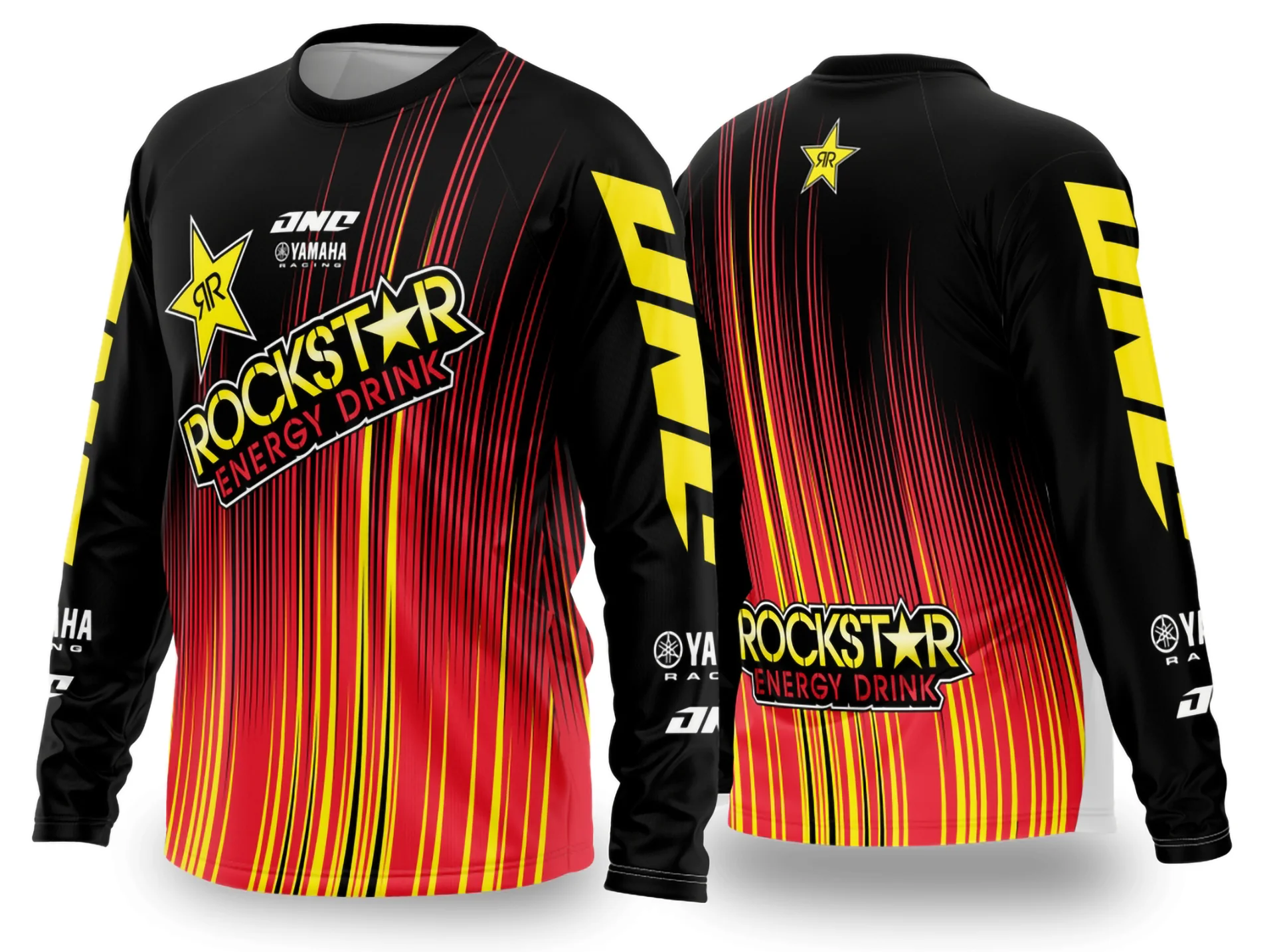 Camiseta unissex preta com logo no peito e estampa grande nas costas com tema Motocross 2024 - 2025, ideal para fãs do esporte e estilo off-road.