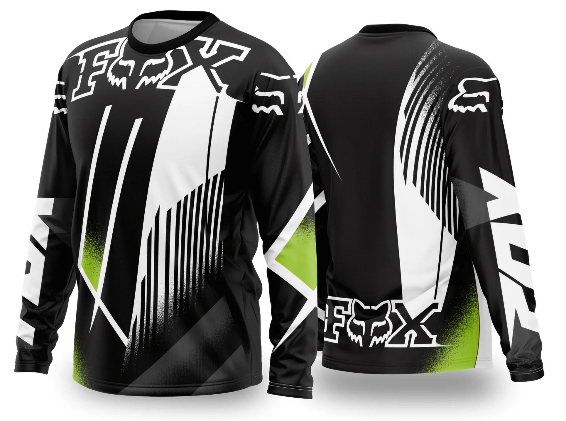 Camiseta preta unissex com logo no peito e estampa grande nas costas, design inspirado em Motocross 2024-2025, estilo esportivo e moderno ideal para fãs do motocross.