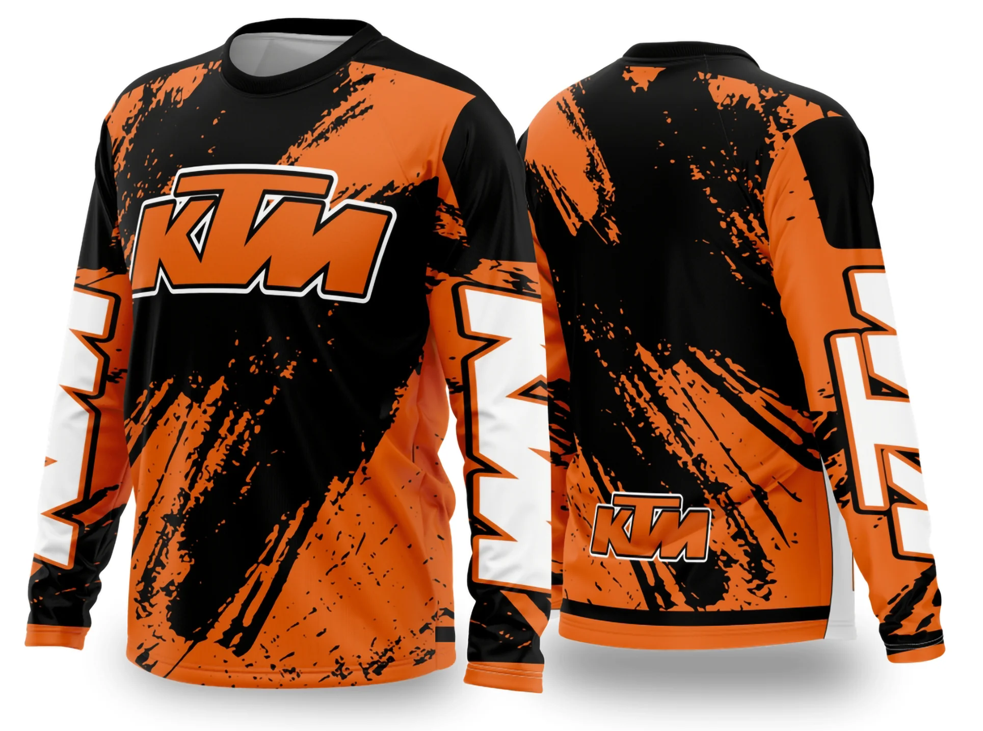 Camiseta unissex preta com logo no peito e estampa grande nas costas, temática de motocross 2024 2025, estilo moderno e esportivo, perfeita para fãs de aventura e velocidade.