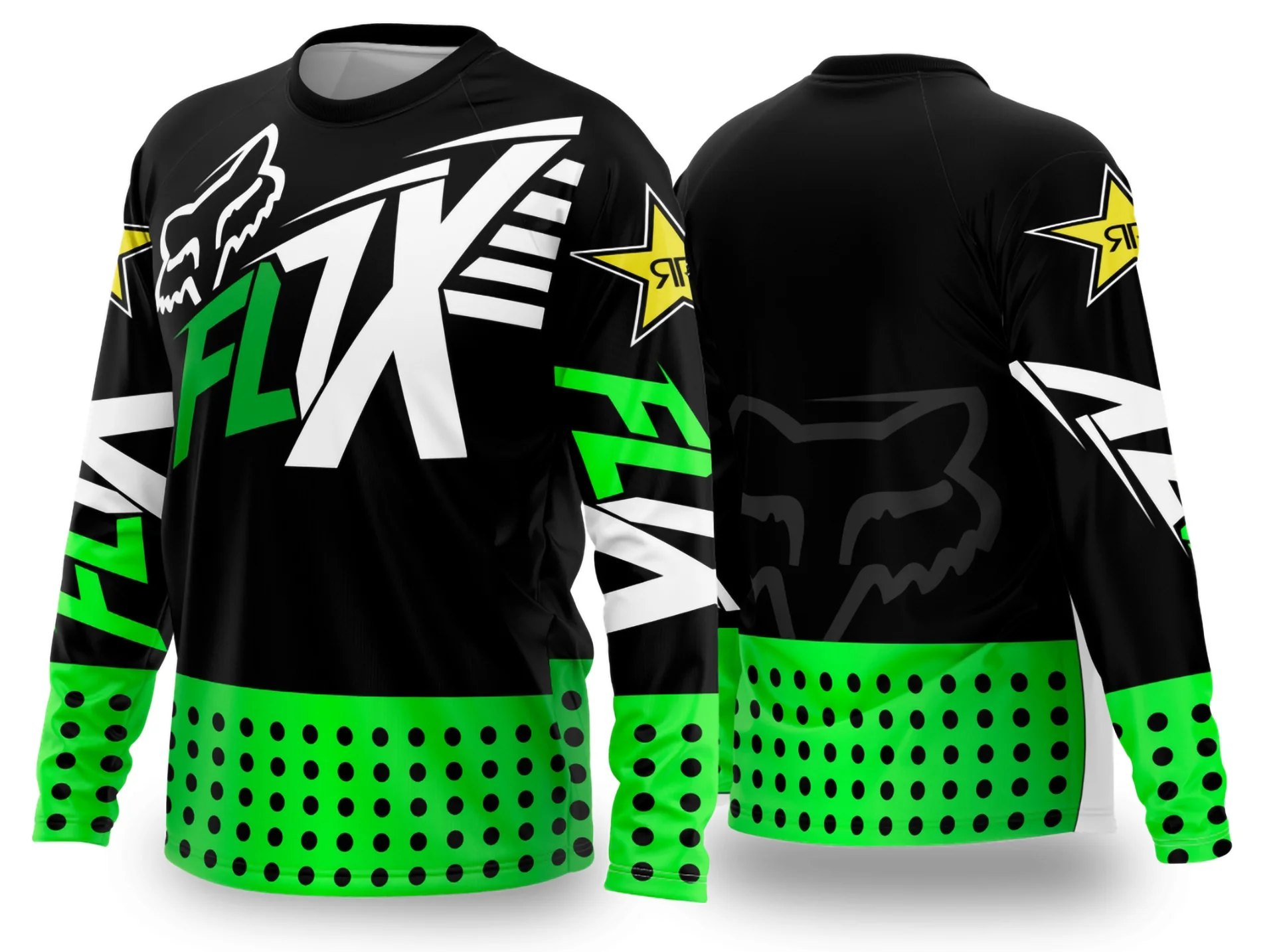Camiseta unissex preta com logo no peito e estampa grande nas costas com tema Motocross 2024-2025, ideal para fãs do esporte off-road.