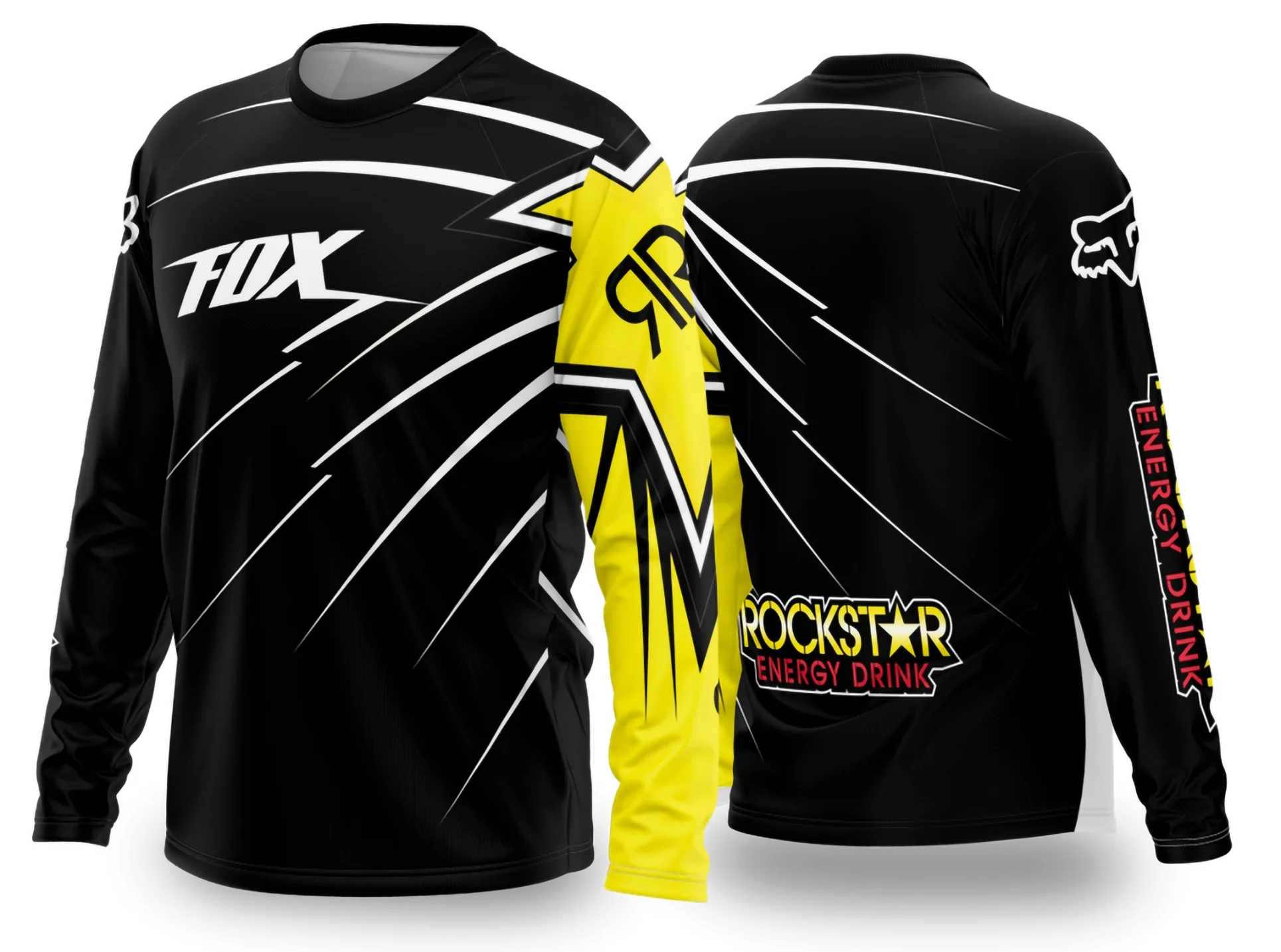 Foto de camiseta preta unissex com logo no peito e estampa grande nas costas, tema motocross 2024-2025, ideal para quem ama velocidade e aventura nas motos.