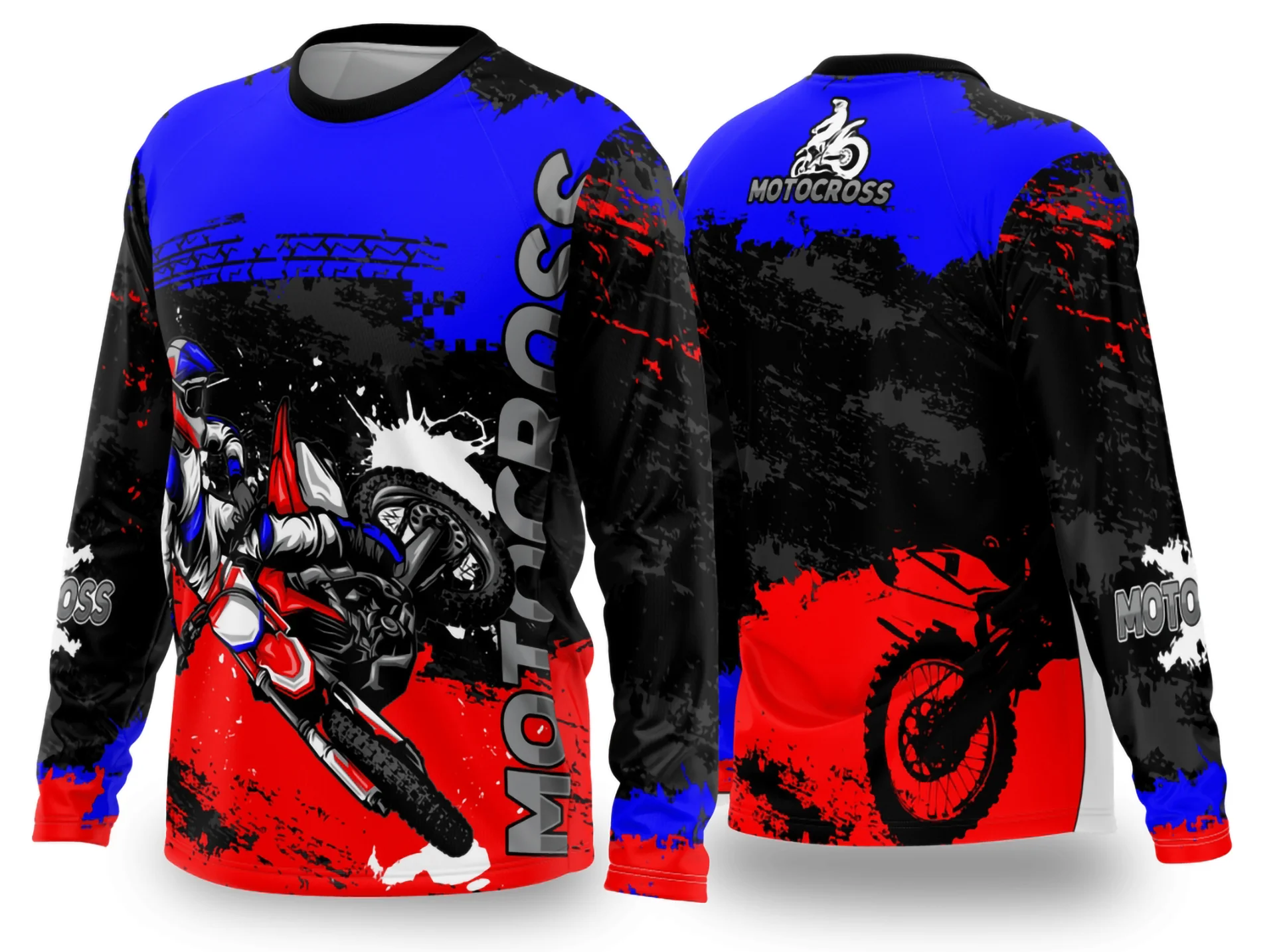 Camiseta preta unissex com logo no peito e estampa grande nas costas mostrando motocross 2024-2025, ideal para fãs do esporte com visual moderno e impactante.