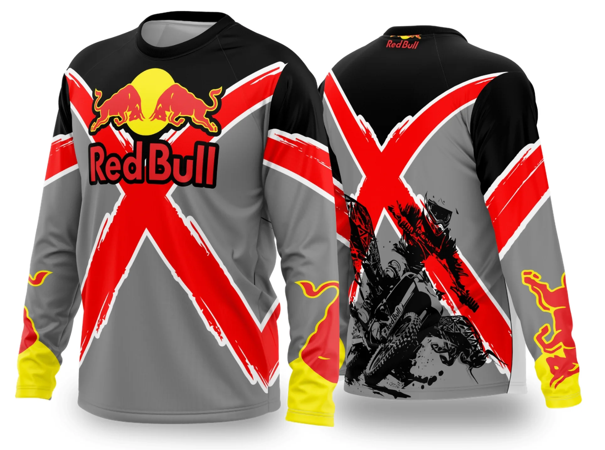 Camiseta unissex preta com logo no peito e estampa grande nas costas mostrando tema Motocross 2024 2025, ideal para fãs do esporte em estilo casual e urbano.