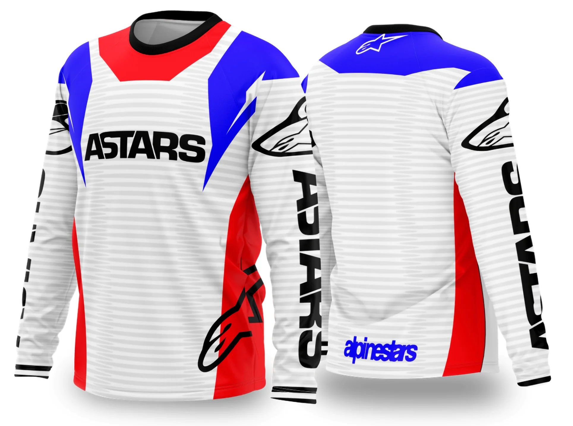 Camiseta unissex preta com logo no peito e estampa grande nas costas mostrando motociclista em ação com tema Motocross 2024-2025, ideal para fãs do esporte e estilo urbano.