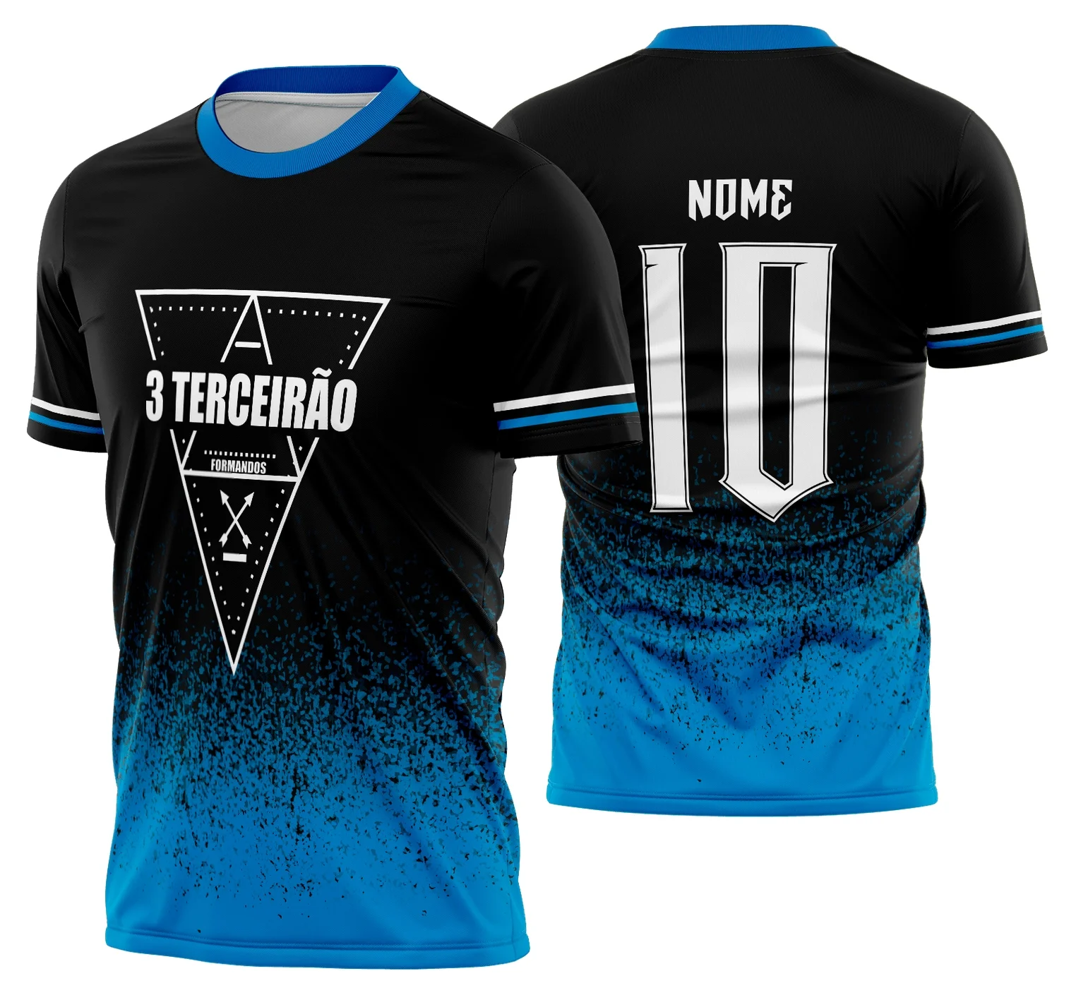 Camiseta unissex branca com logo no peito e estampa grande nas costas com tema Terceirão 2026, visual moderno e vibrante para seu último ano do ensino médio.