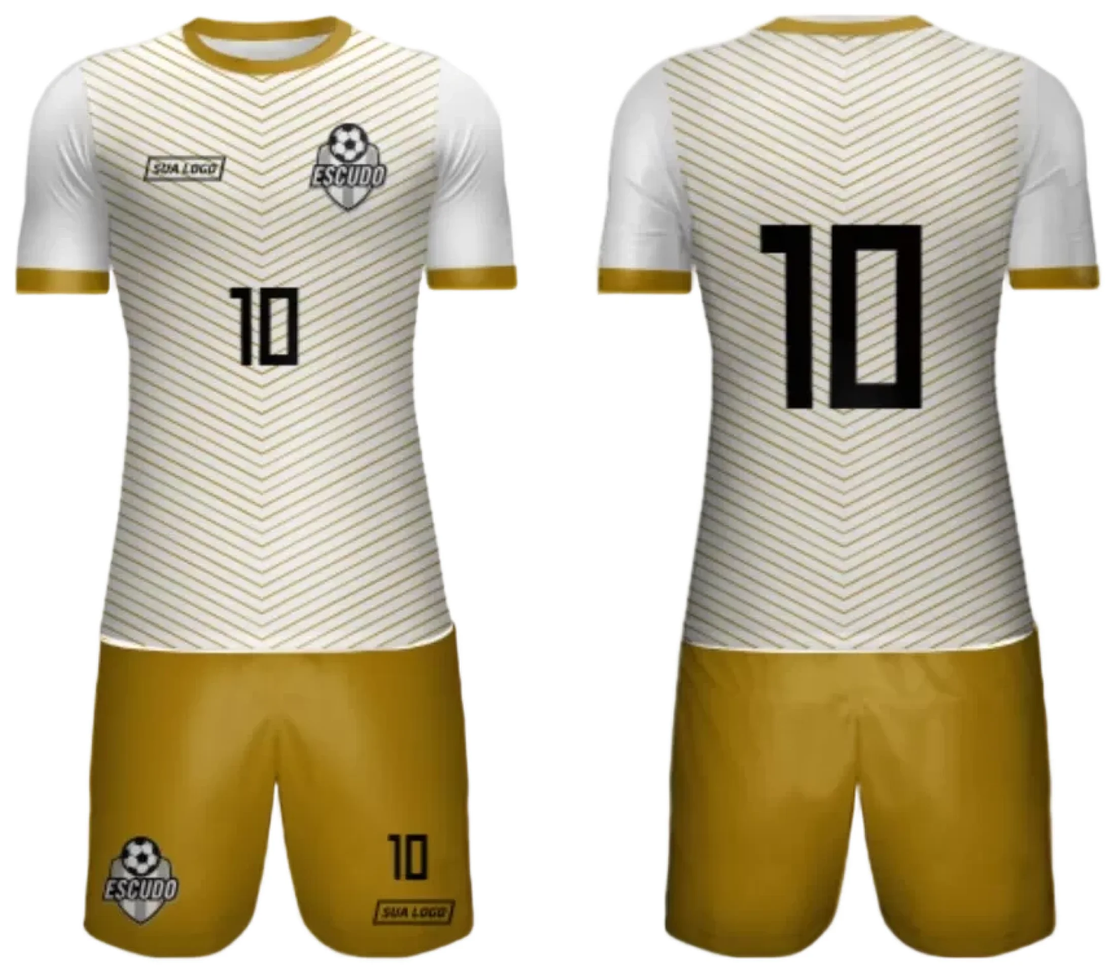 Camiseta unissex branca com logo no peito e estampa grande nas costas mostrando design moderno de time amador 2024, perfeita para torcida e jogos locais.