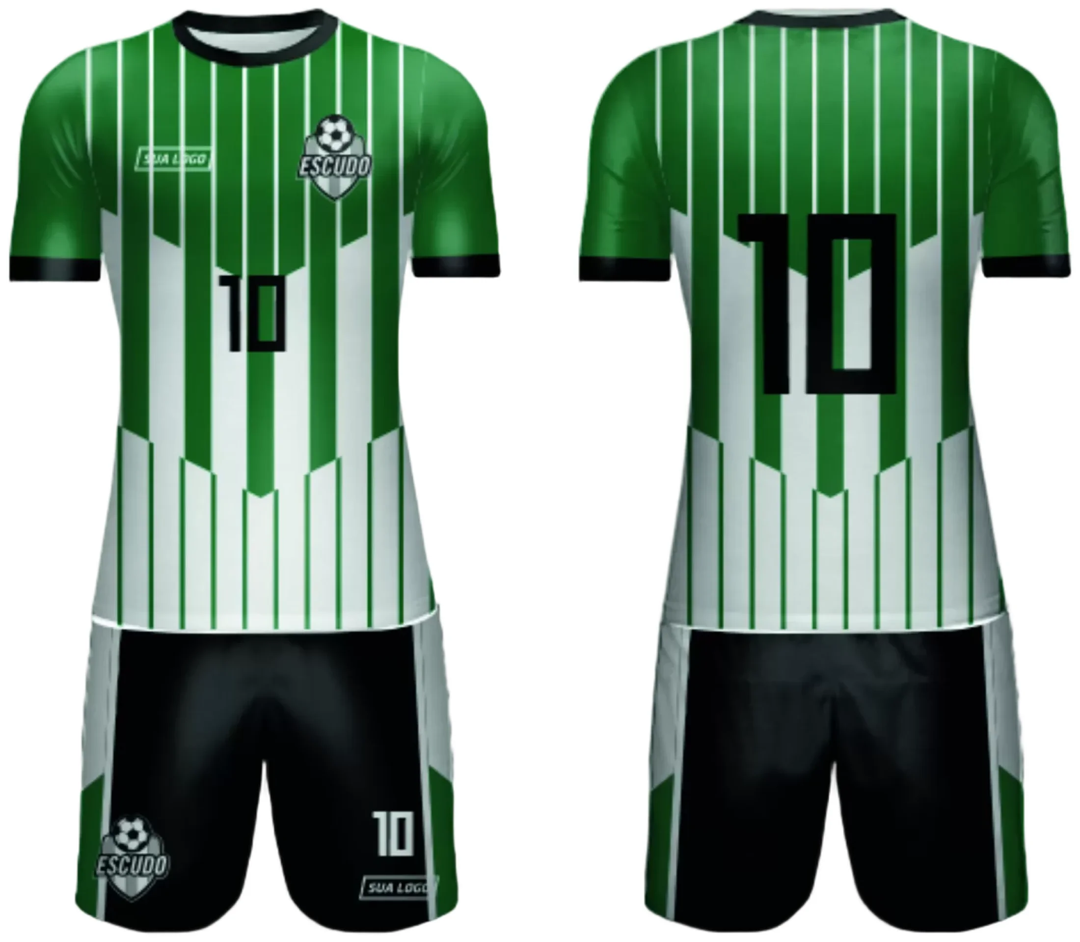 Camiseta unissex com cor base preta, logo no peito e estampa grande nas costas com tema de camisa de time amador 2024 modelo 42, estilo esportivo e moderno.