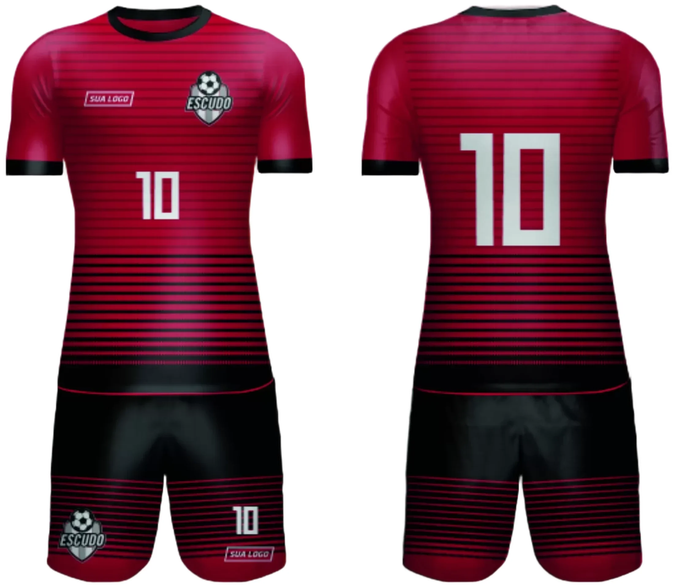 Camiseta unissex com cor base preta, logo no peito e estampa grande nas costas, representando o tema Camisa de Time Amador 2024 Modelo 121, perfeita para torcedores e atletas.